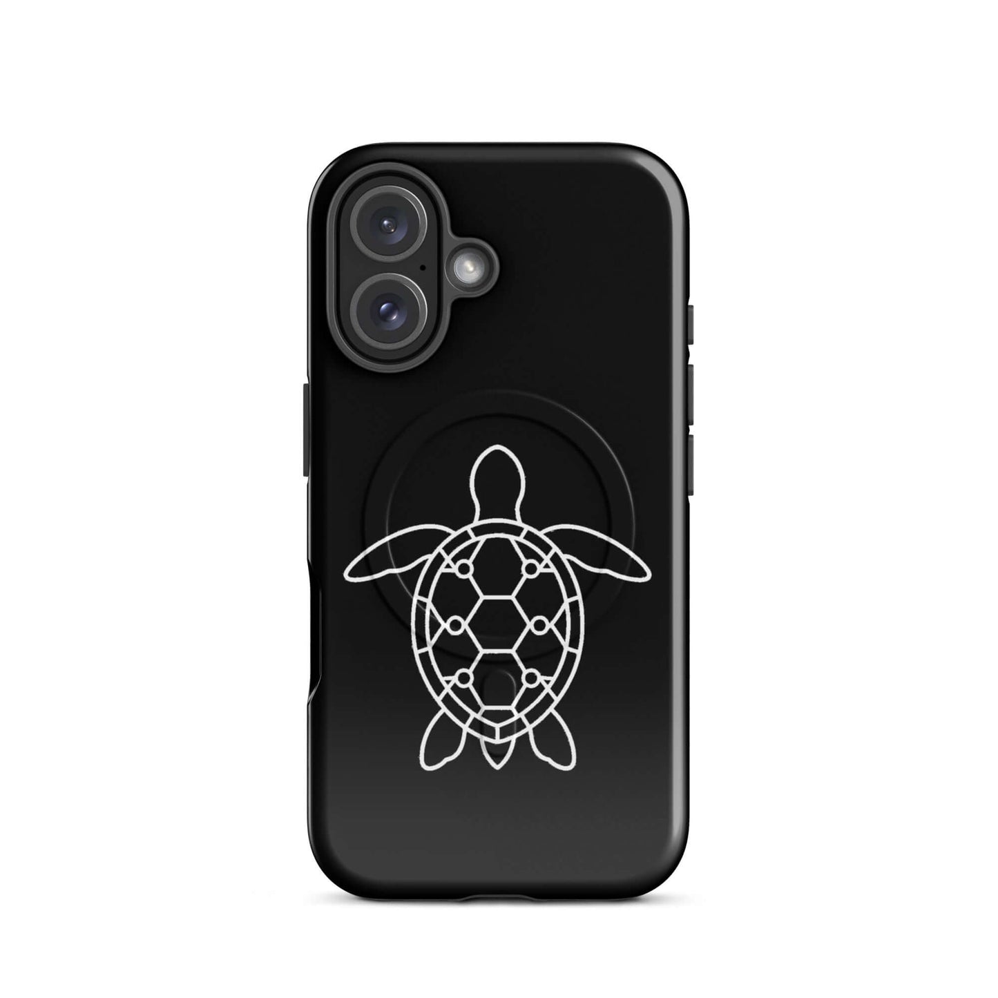 Magnetic Phone Case featuring a minimalist sea turtle silhouette on a sleek black background.