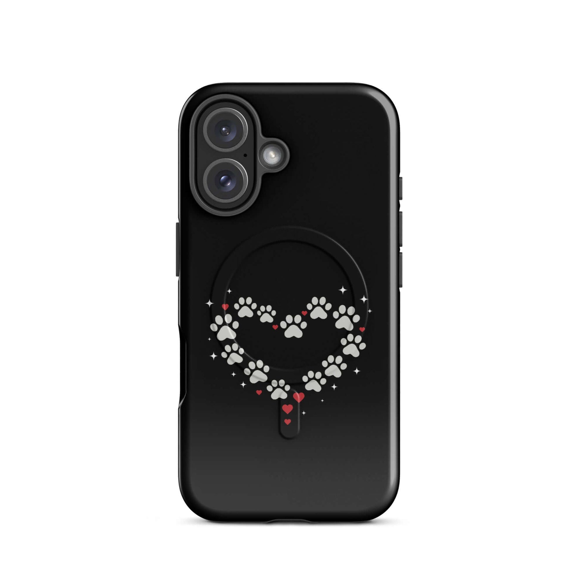 Magnetic Phone Case featuring a paw-print heart design on a sleek black background.