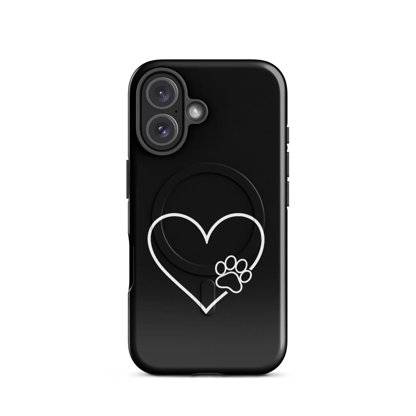 Magnetic Phone Case with heart and paw print design for pet lovers and iPhone protection.