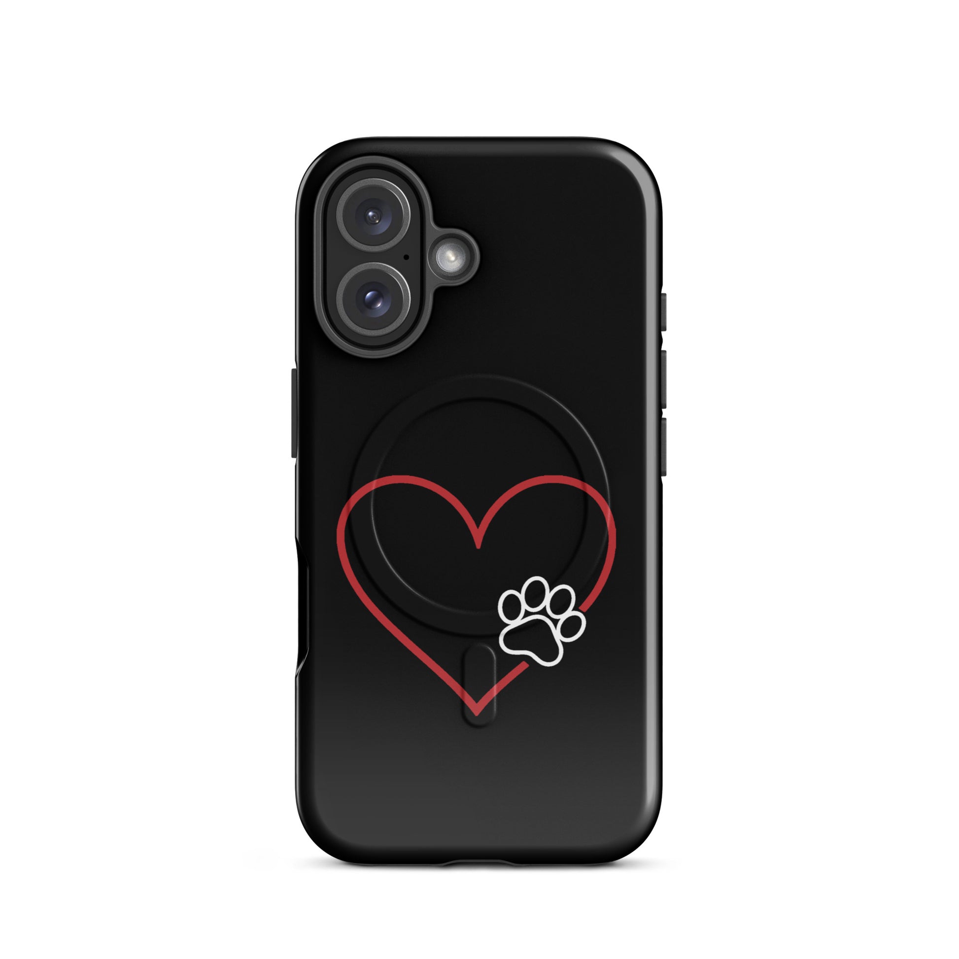Magnetic Phone Case for iPhone with Heart and Paw Print Design, Black