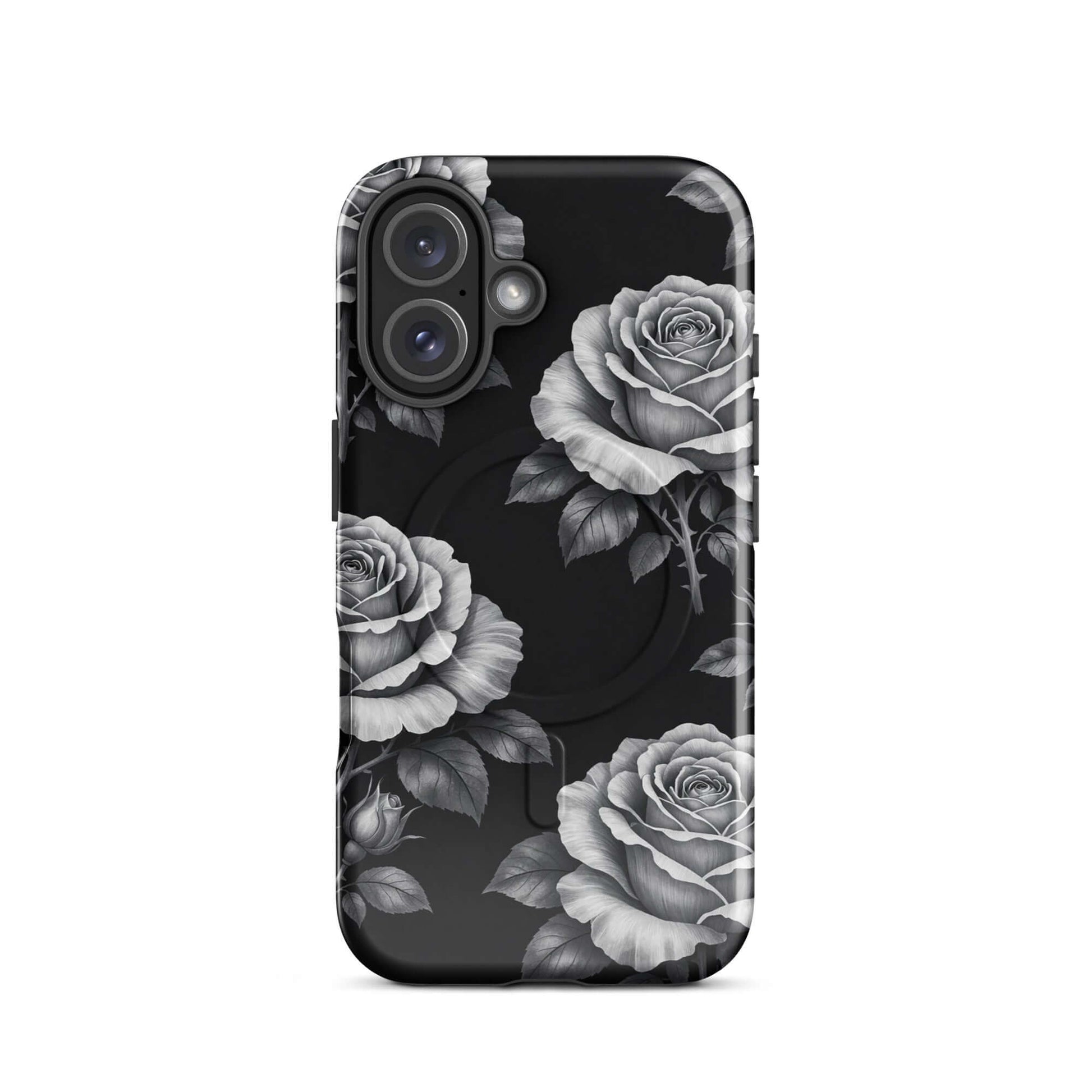 Magnetic Phone Case for iPhone with rose garden pattern on a black background