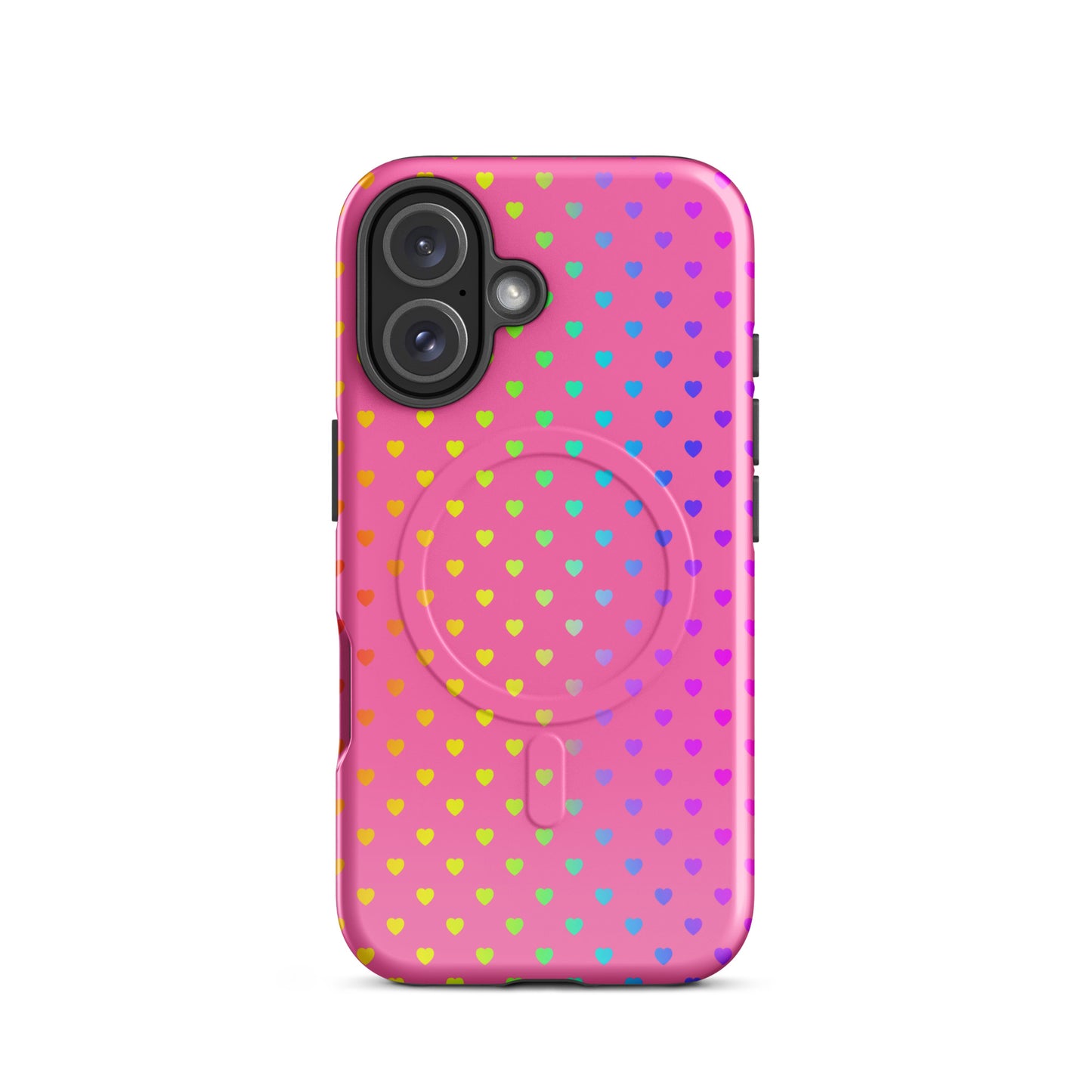 Pink Magnetic Phone Case for iPhone with Rainbow Hearts