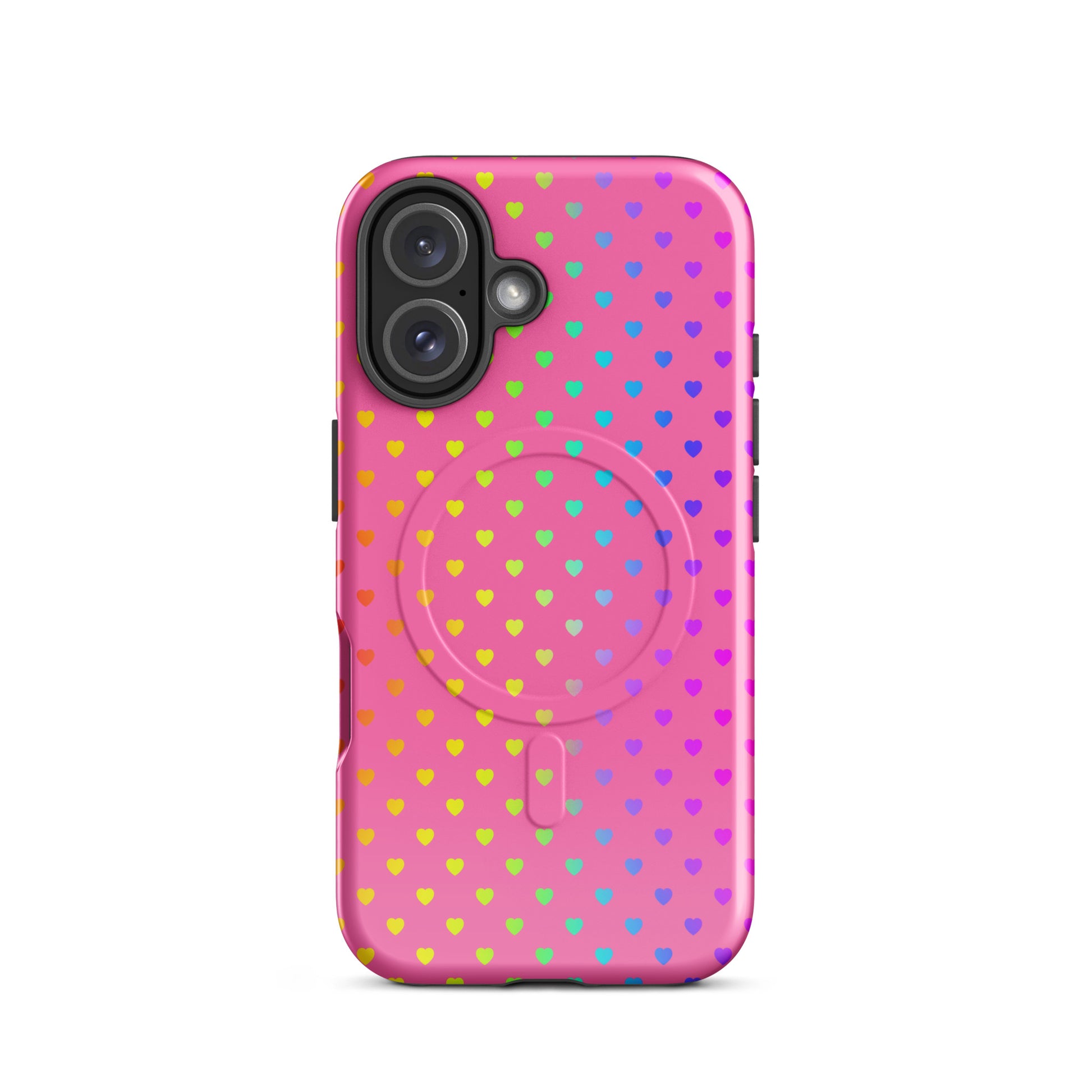 Pink Magnetic Phone Case for iPhone with Rainbow Hearts