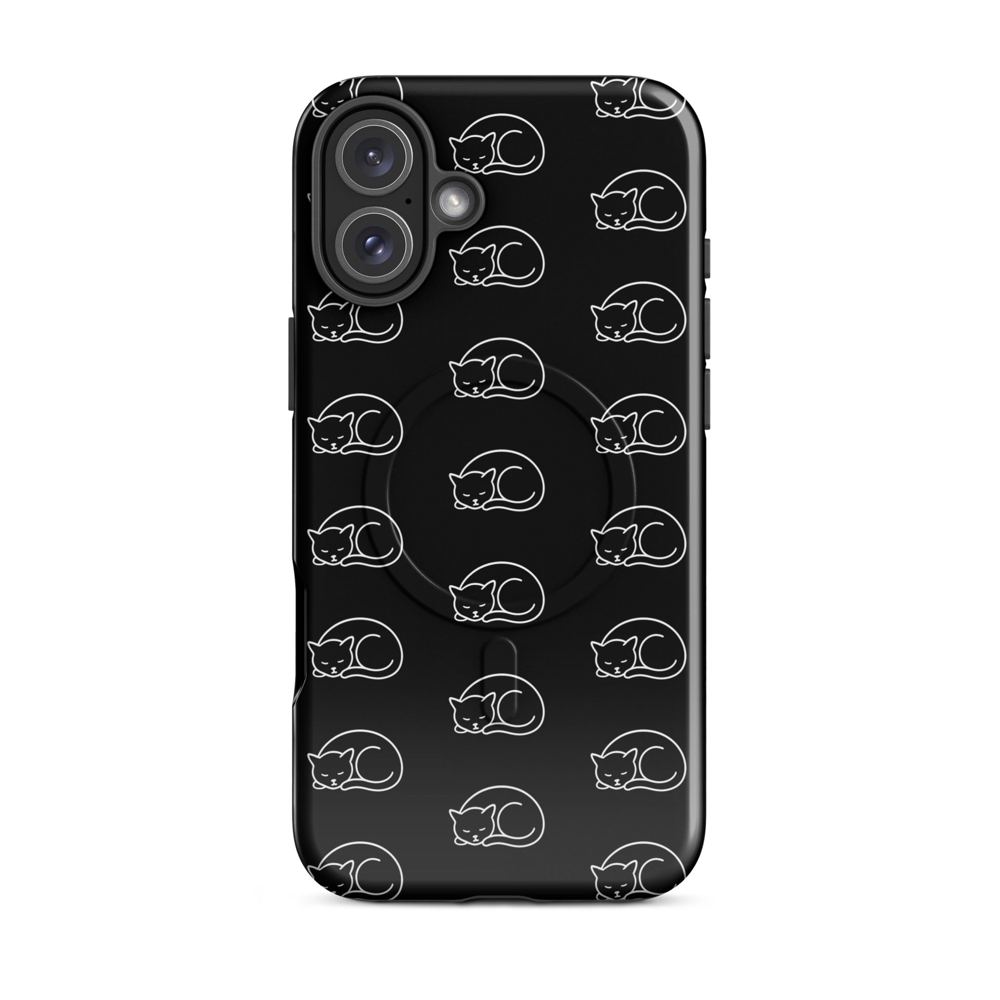 Magnetic Phone Case for iPhone featuring a curled-up cat pattern, perfect for feline fans and phone protection.