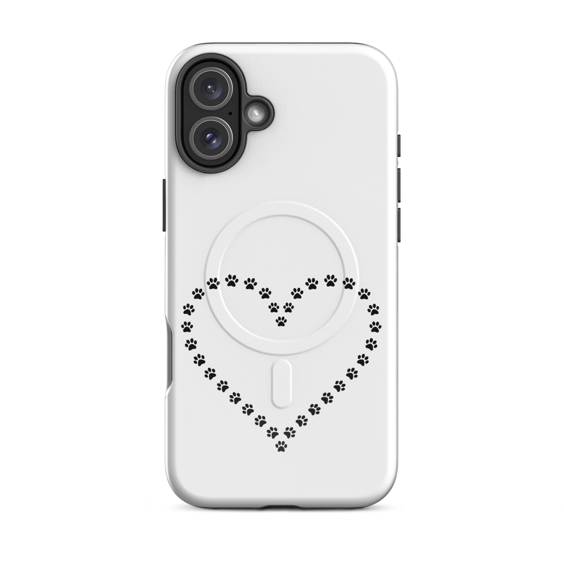 Magnetic Phone Case for iPhone featuring a heart design made of paw prints for pet lovers.