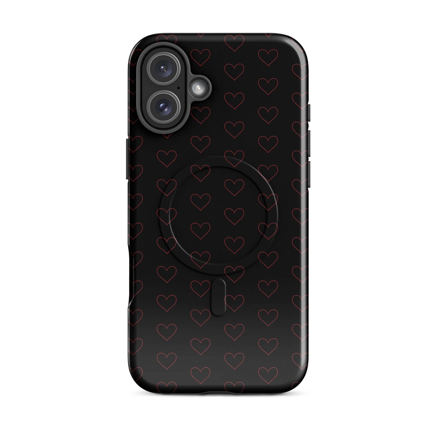 Magnetic Phone Case with crimson heart pattern on a sleek black background.