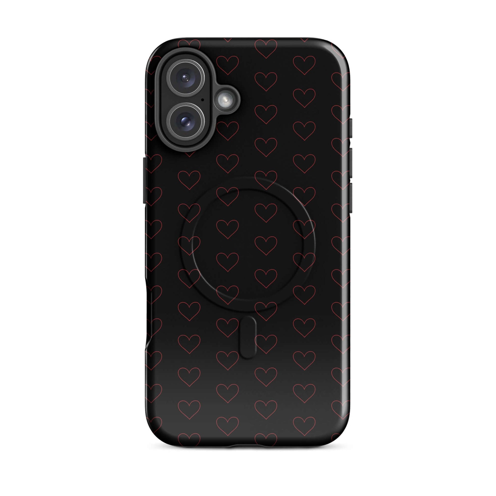 Magnetic Phone Case with crimson heart pattern on a sleek black background.