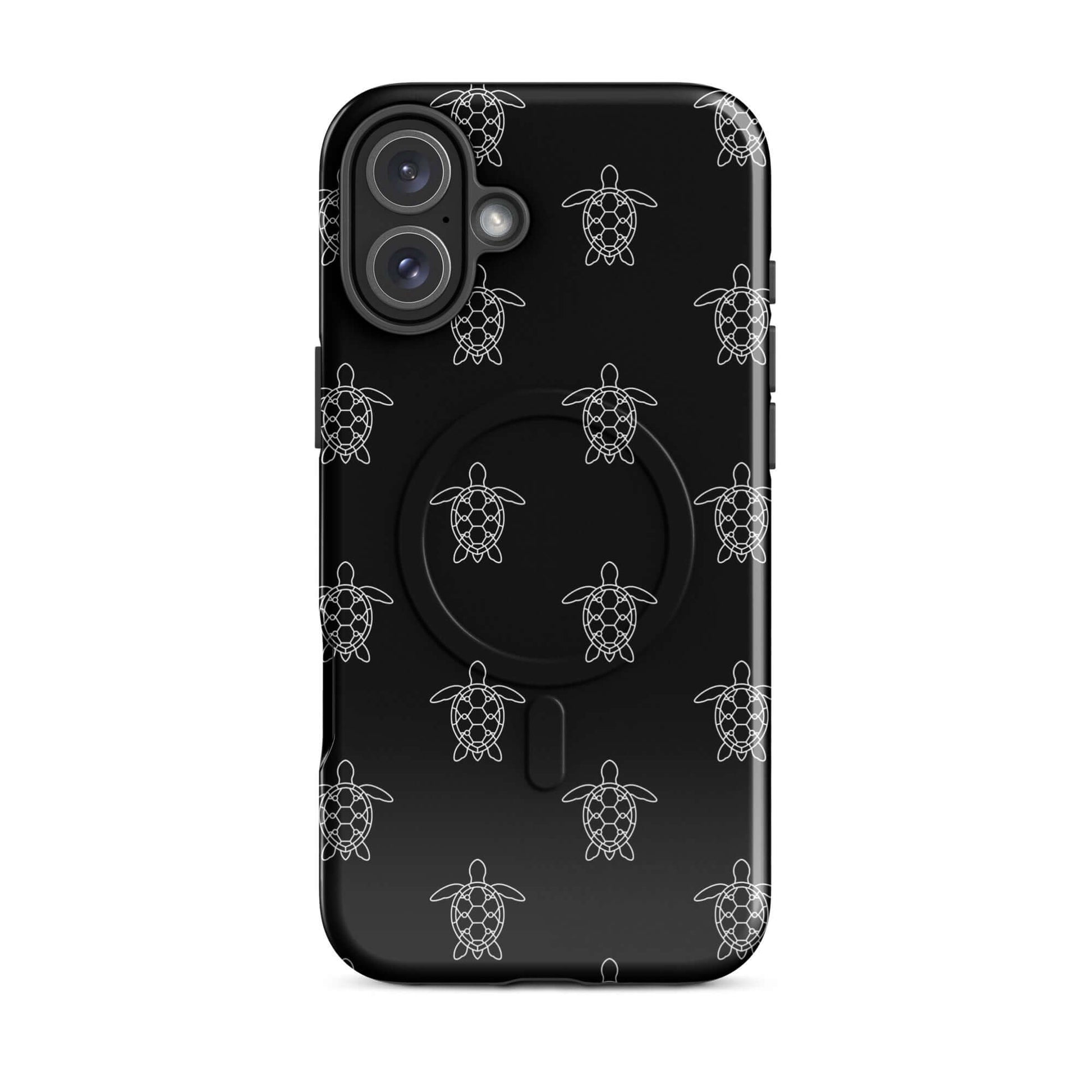 Magnetic Phone Case featuring minimalist sea turtle pattern in black and white design.