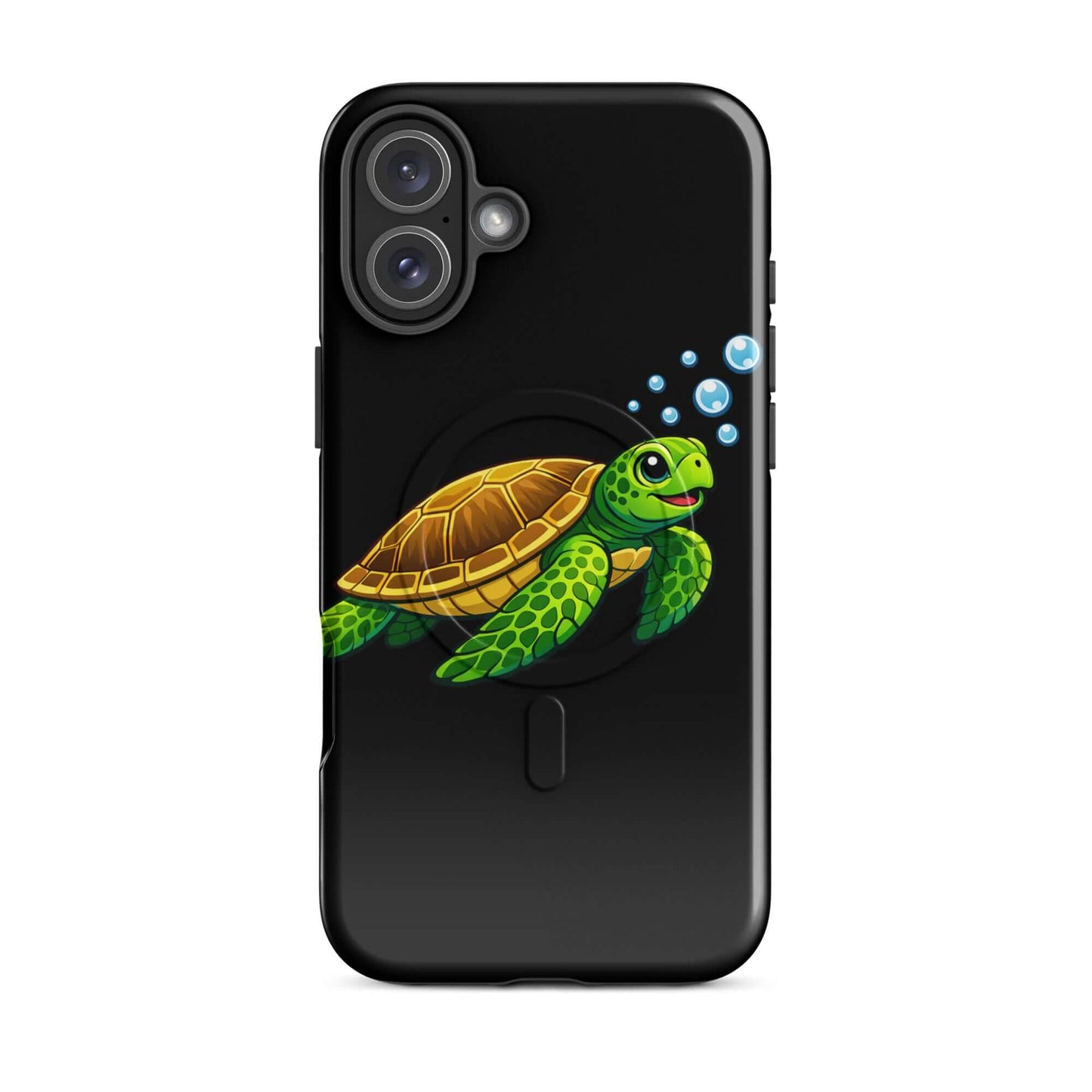 Magnetic Phone Case featuring vibrant sea turtle artwork in playful design with bubbles.