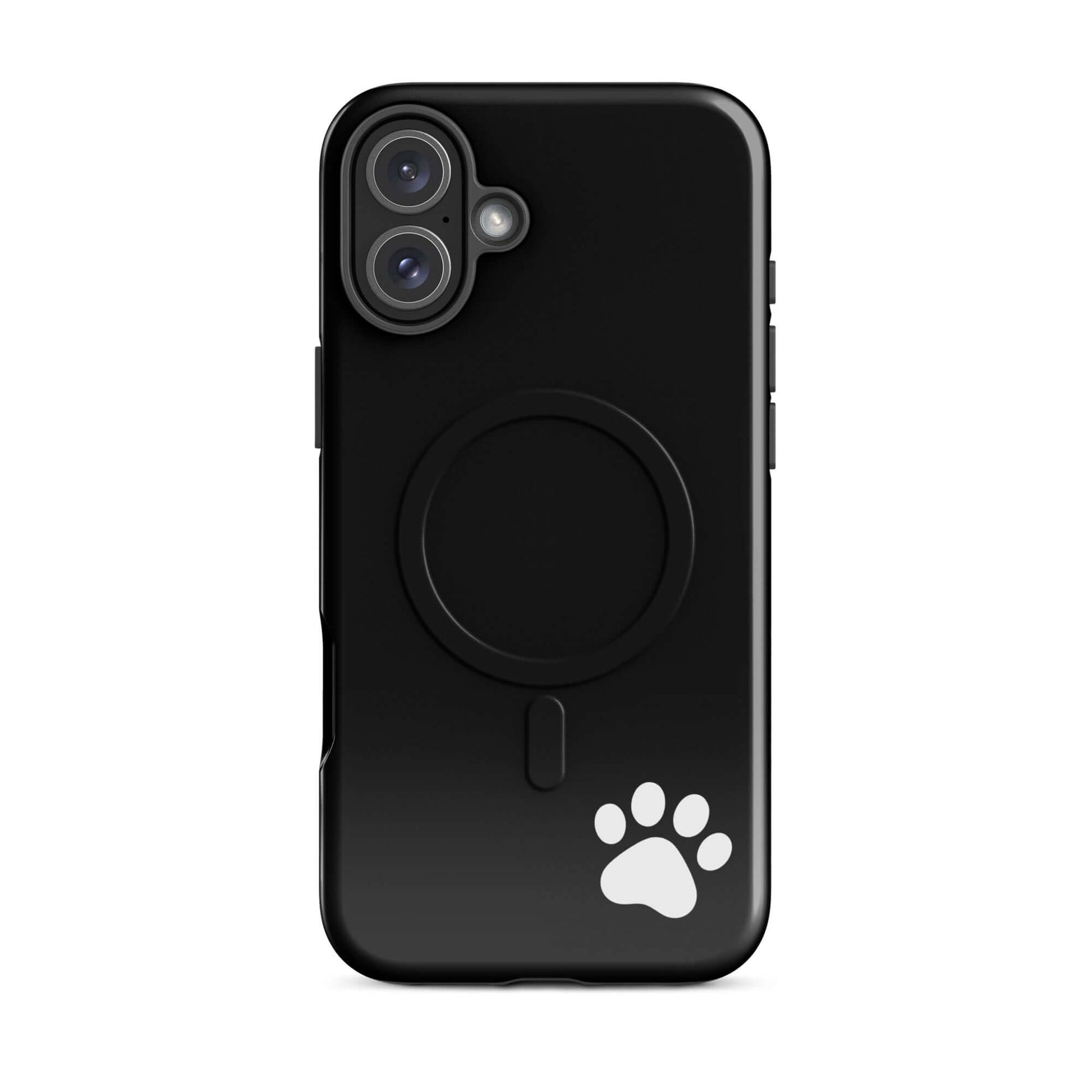 Magnetic Phone case for iPhone with black design and white paw print, Paw‑Print Luxe Minimalist Tough Case.