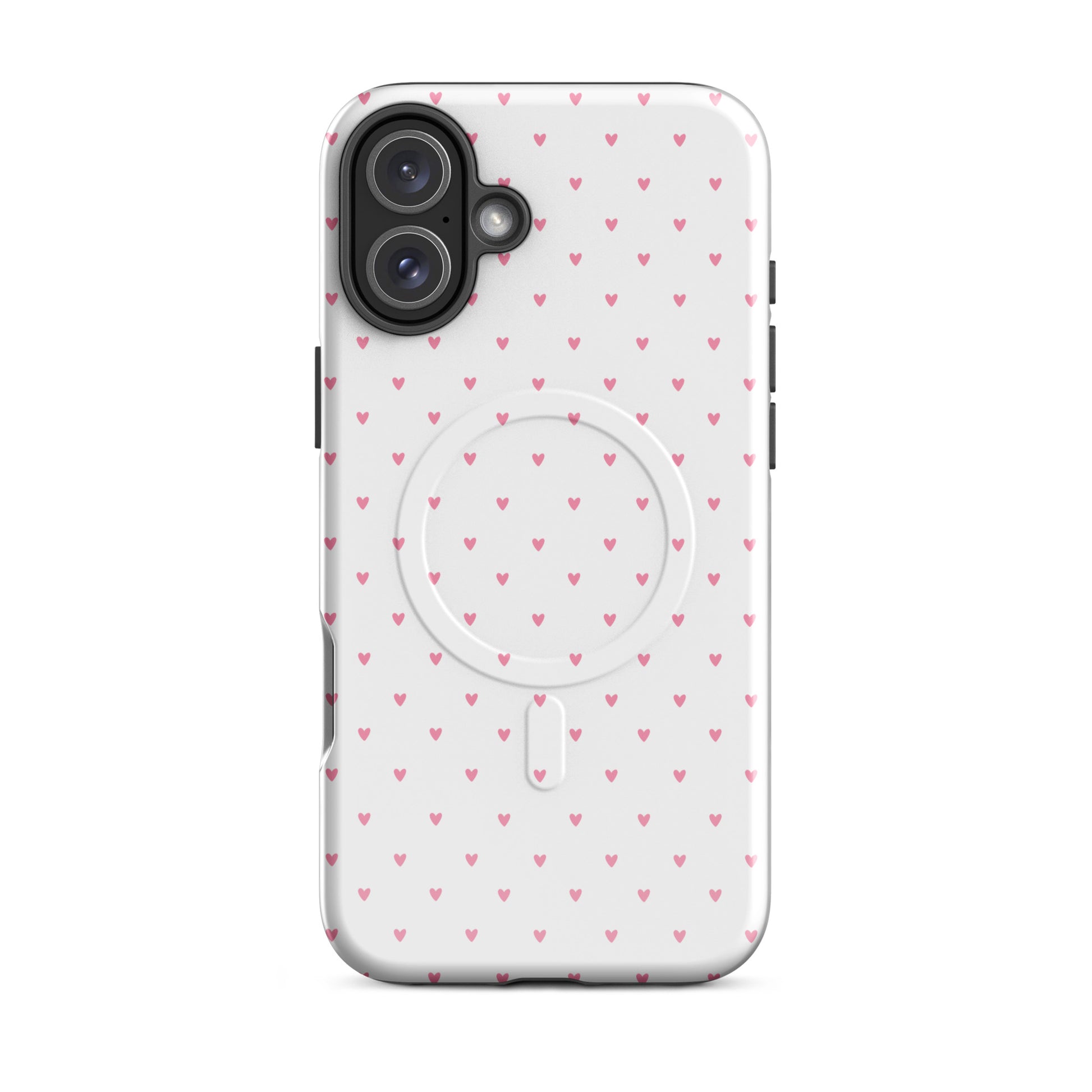 Magnetic Phone Case with heart-dot pattern for iPhone, modern and stylish minimalist design.
