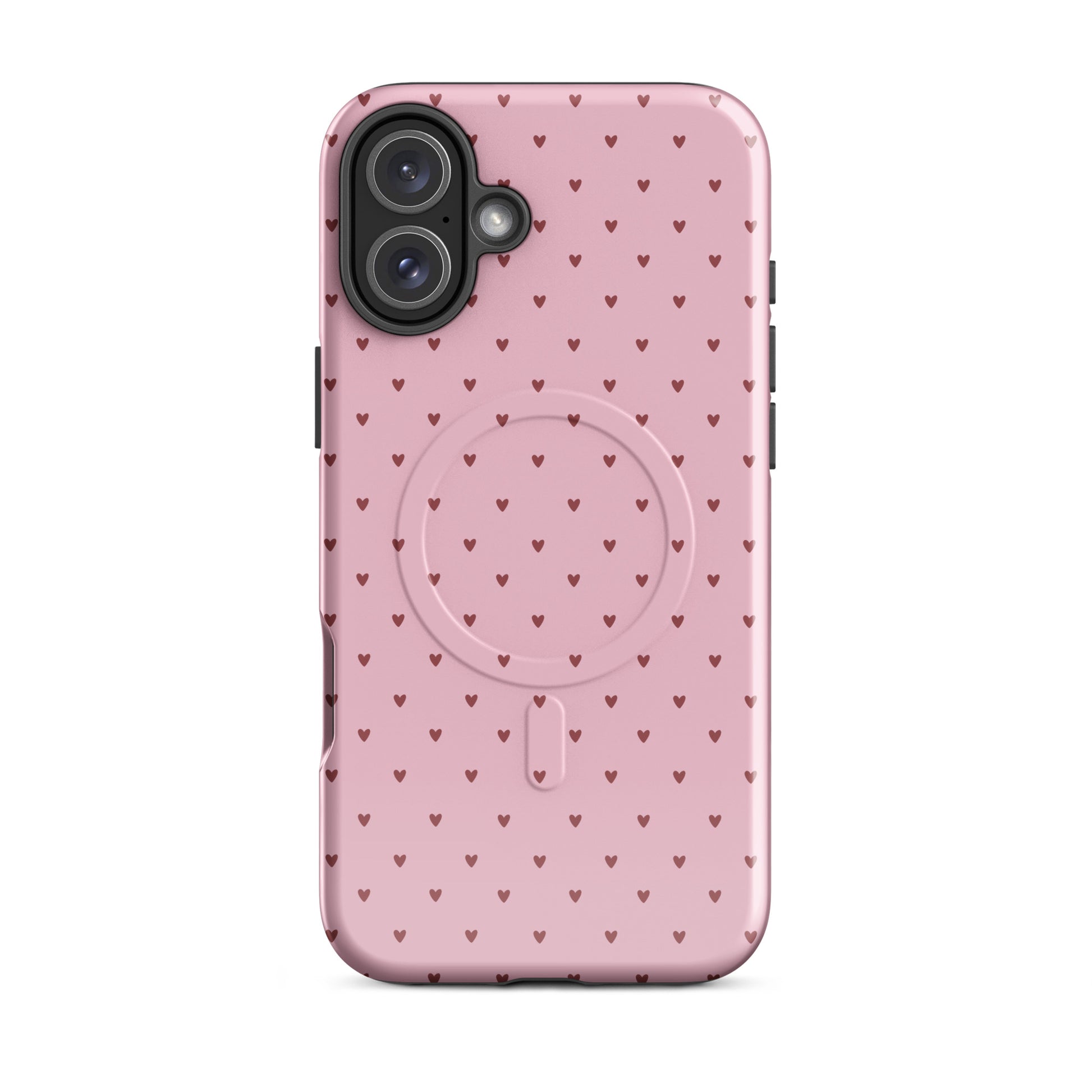 Magnetic Phone Case with Heart-Dot Pattern for iPhone, featuring a playful polka-dot design with tiny hearts on a bold background.