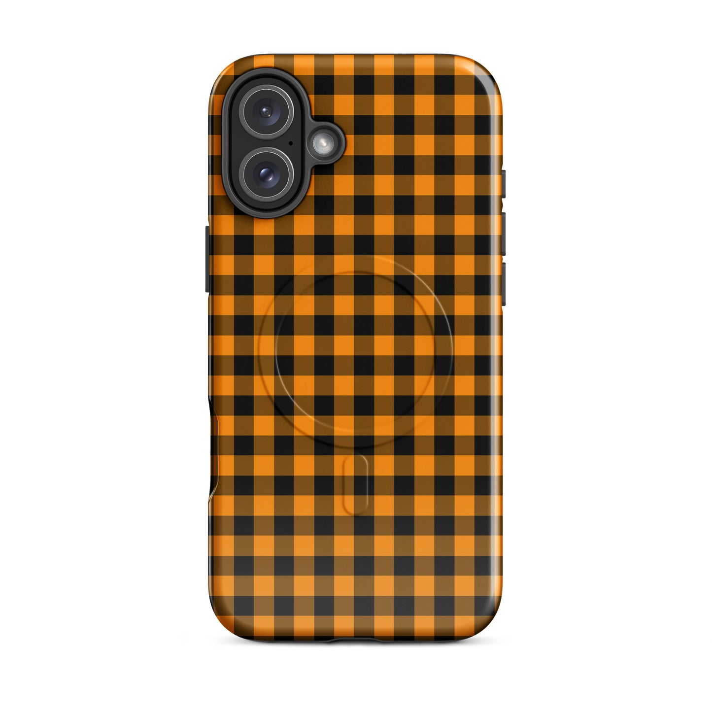 Magnetic Phone Case with black-and-orange gingham Autumn theme for iPhone