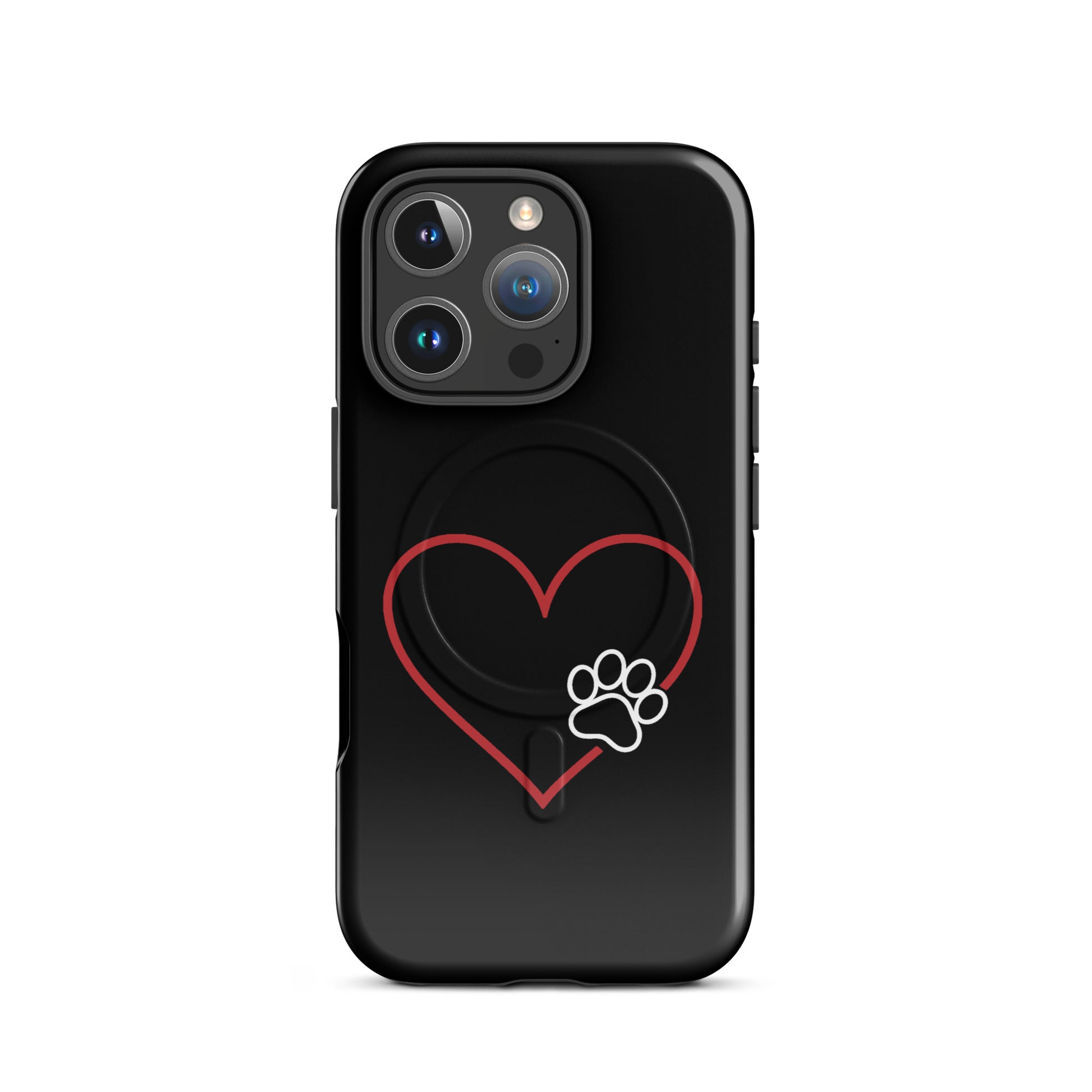 Magnetic Phone Case with heart and paw print design for pet lovers, offering elegant protection for iPhone.