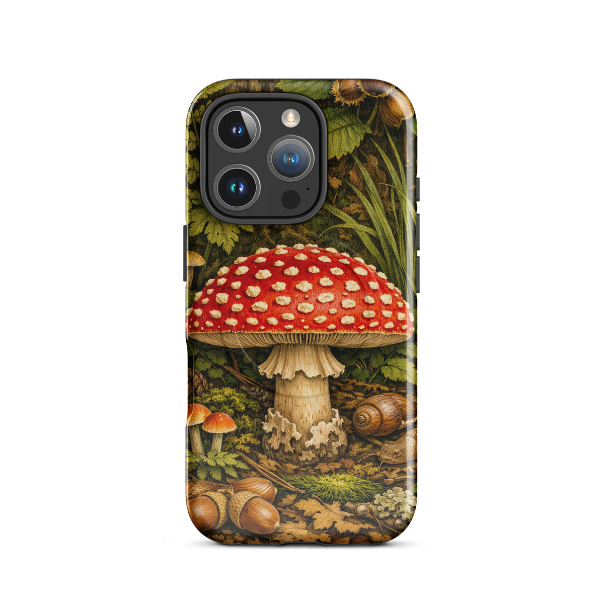 Magnetic Phone Case for iPhone featuring Amanita Muscaria mushroom design with vivid colors and nature-inspired details.