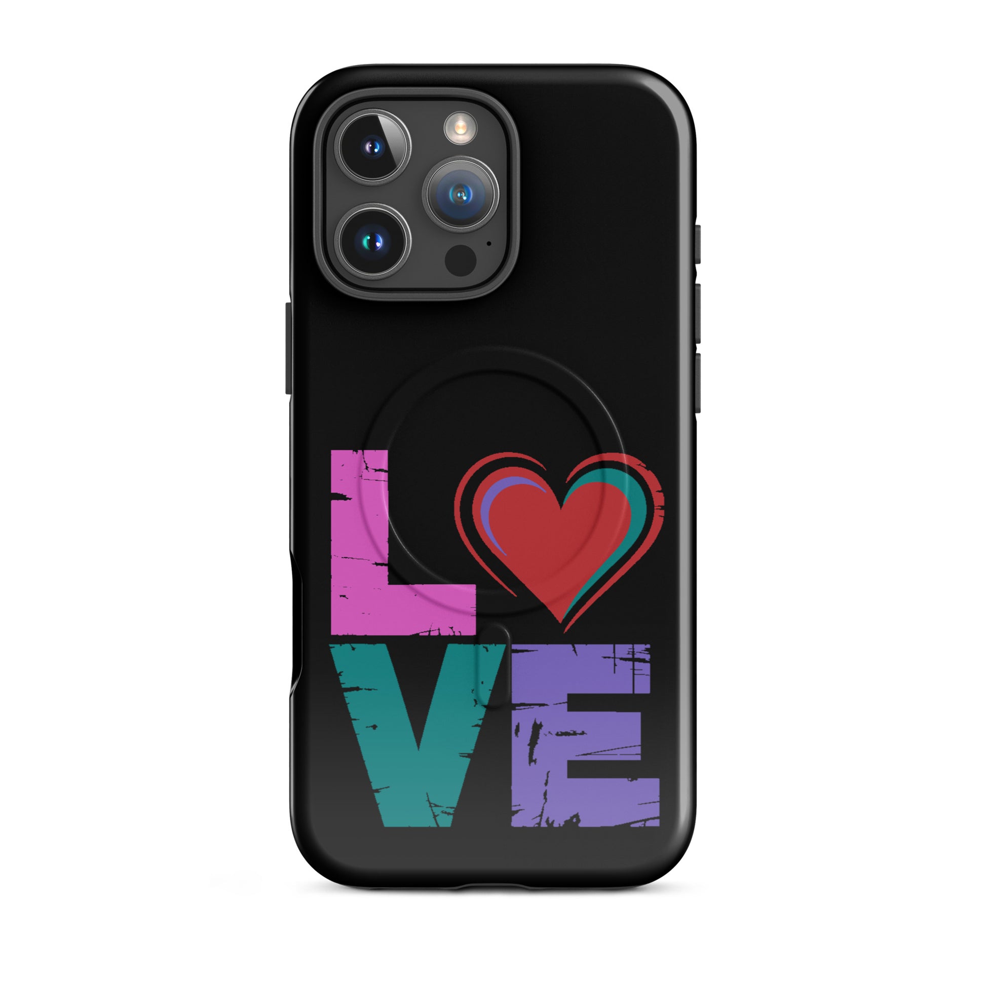 Love Magnetic Dual-Layer Tough Case for iPhone showcasing stylish design and secure attachment.