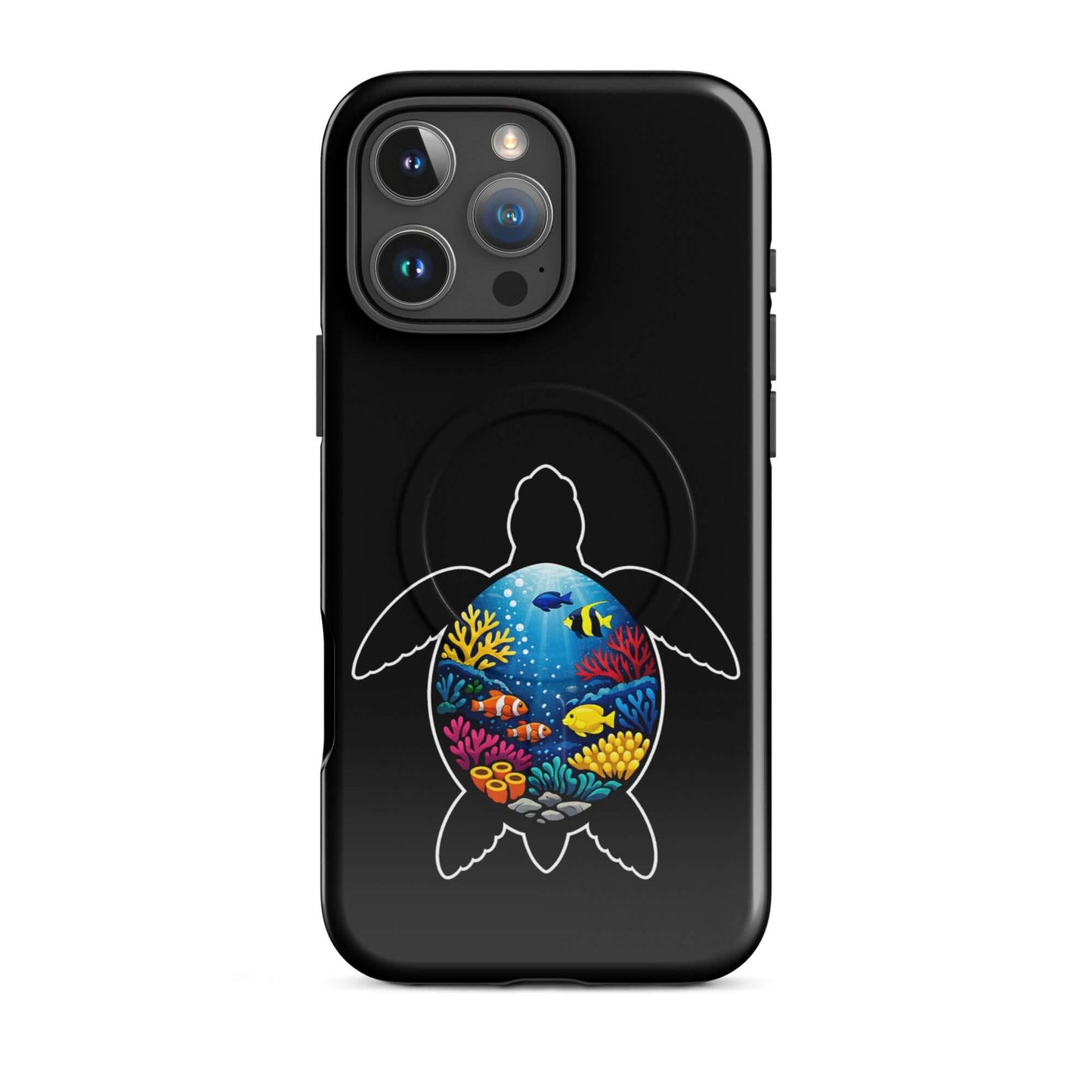 Magnetic Phone Case featuring a vibrant sea turtle reef design with colorful coral and marine life.
