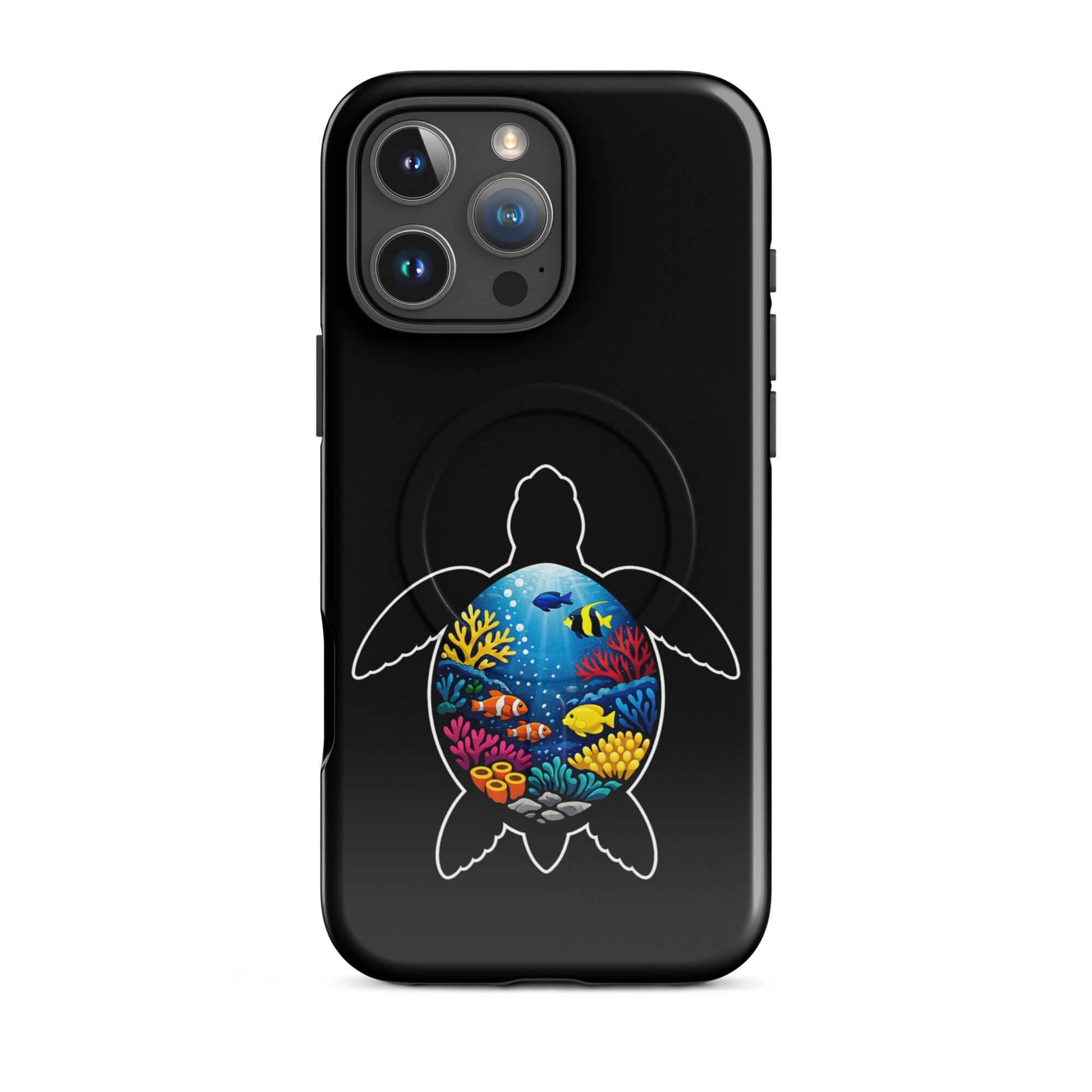 Magnetic Phone Case featuring a vibrant sea turtle reef design with colorful coral and marine life.