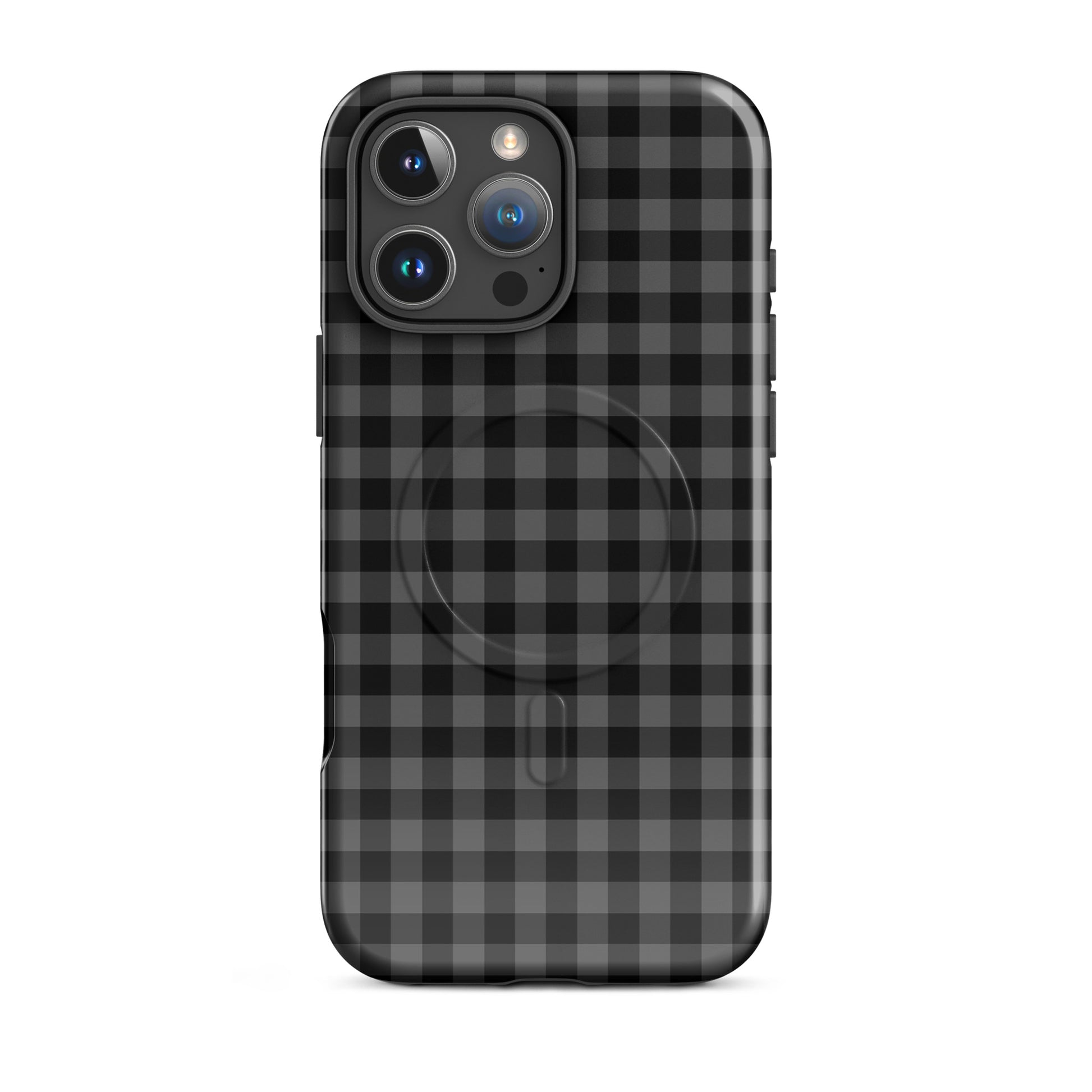 Magnetic Phone Case for iPhone with black gingham pattern, offering style and protection.