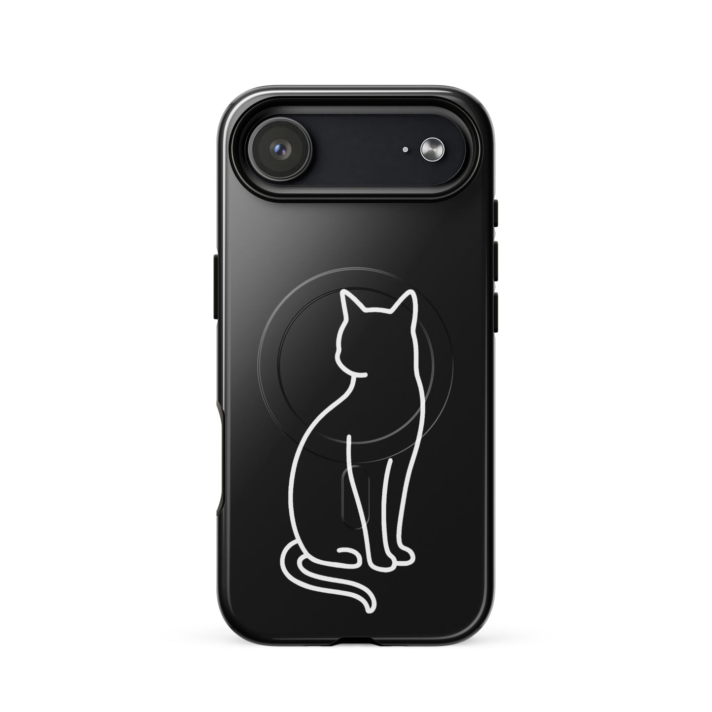 Magnetic Phone Case featuring a stylish cat design, sleek black finish, and minimalist outline for iPhone.