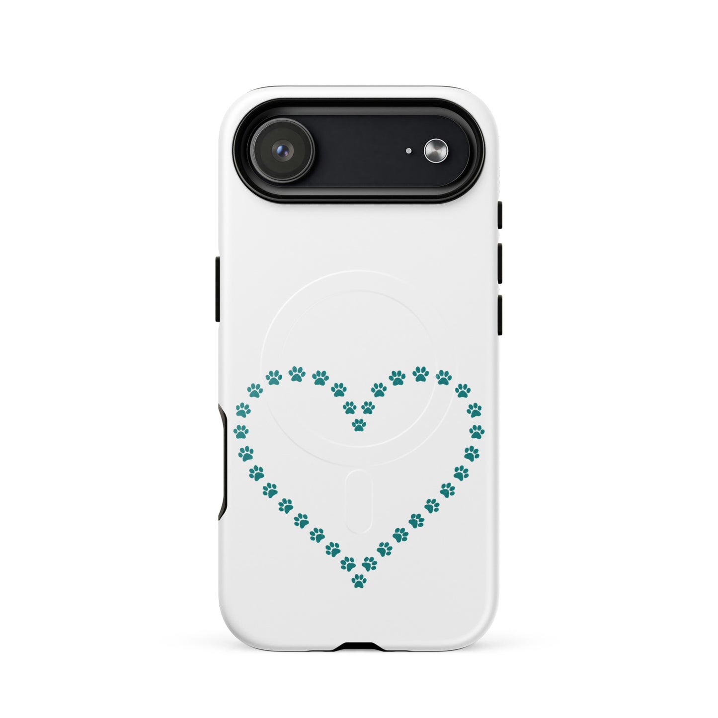 Magnetic Phone Case with paw print heart design for pet lovers, perfect protection for iPhone.
