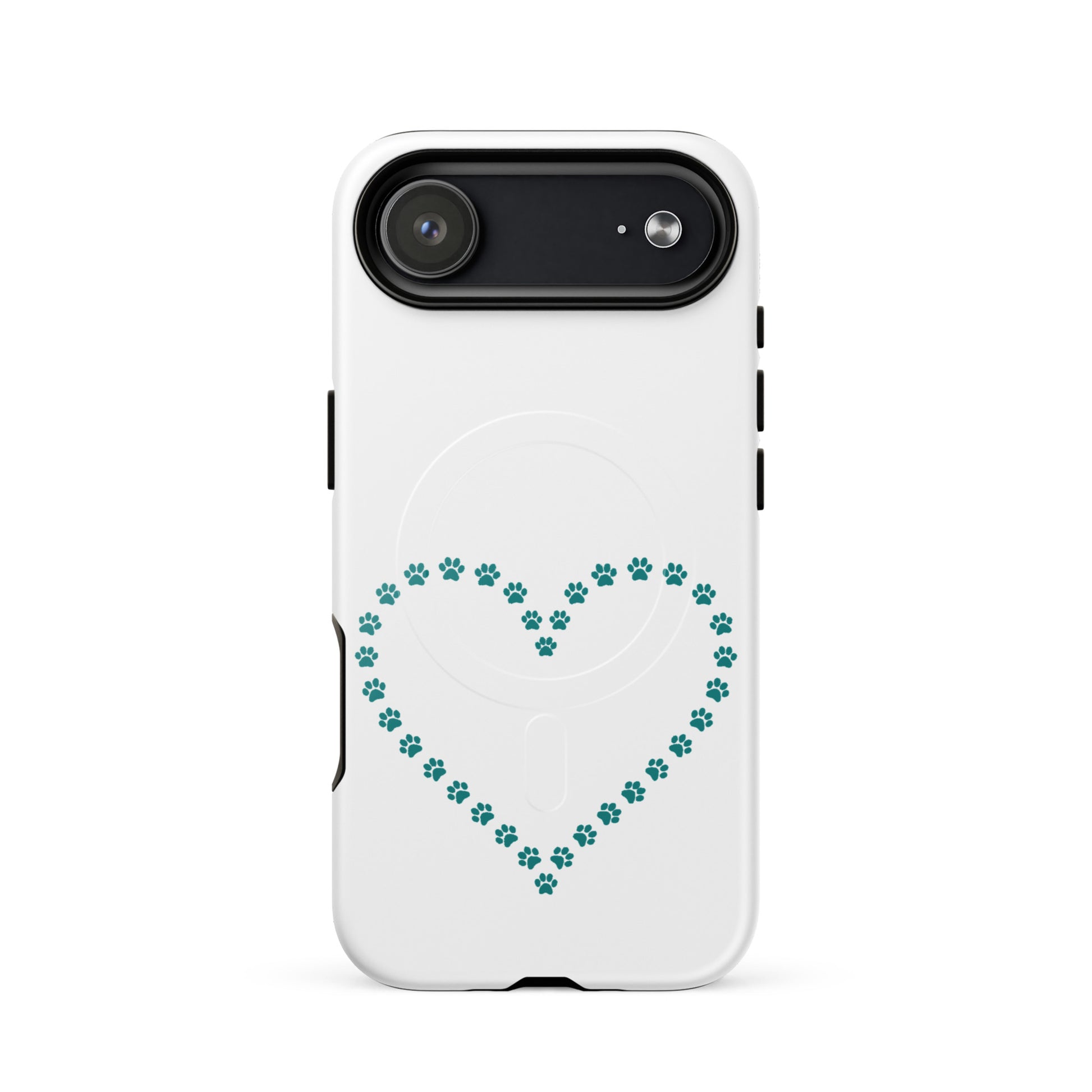Magnetic Phone Case with paw print heart design for pet lovers, perfect protection for iPhone.