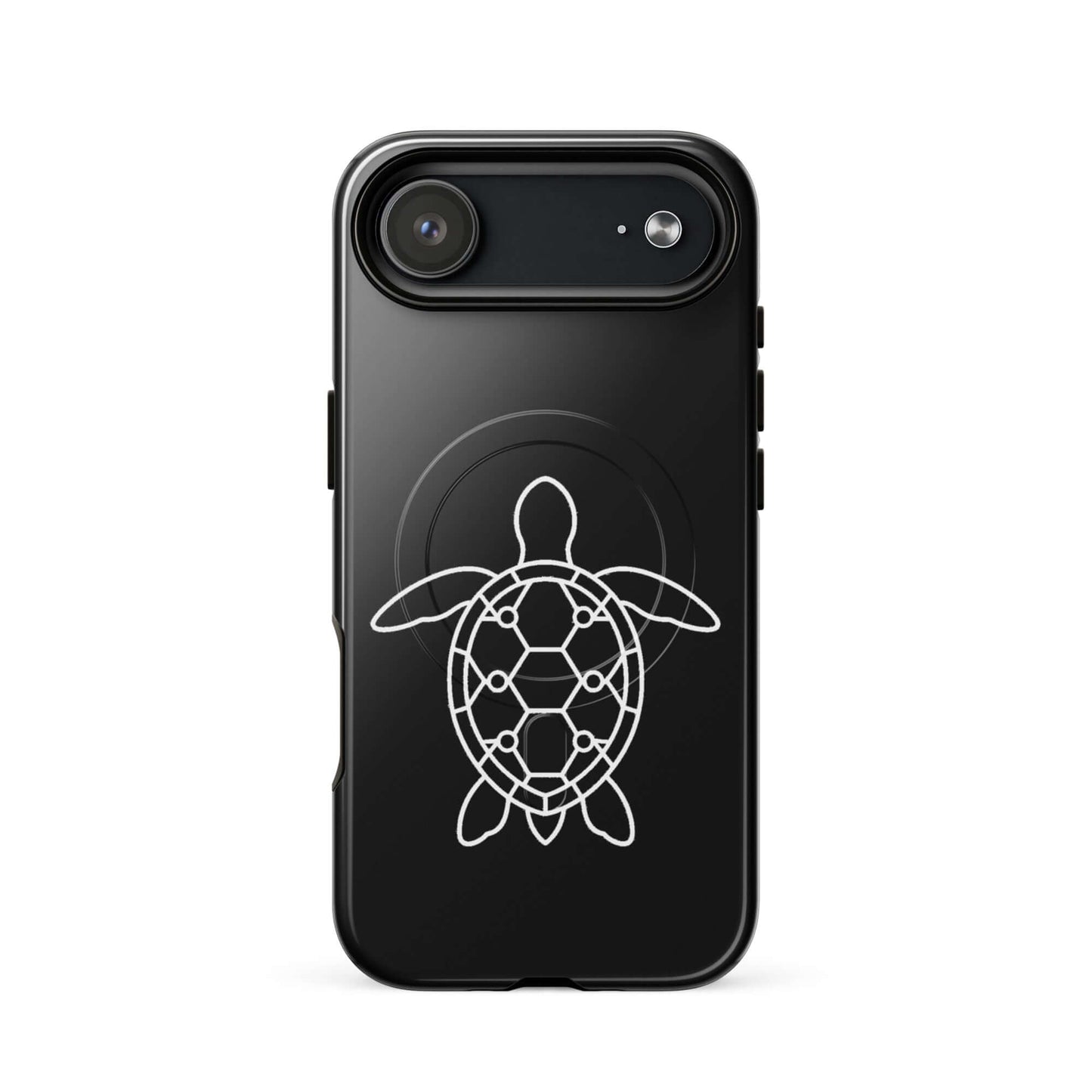 Magnetic Phone Case featuring a minimalist sea turtle silhouette with geometric patterns.