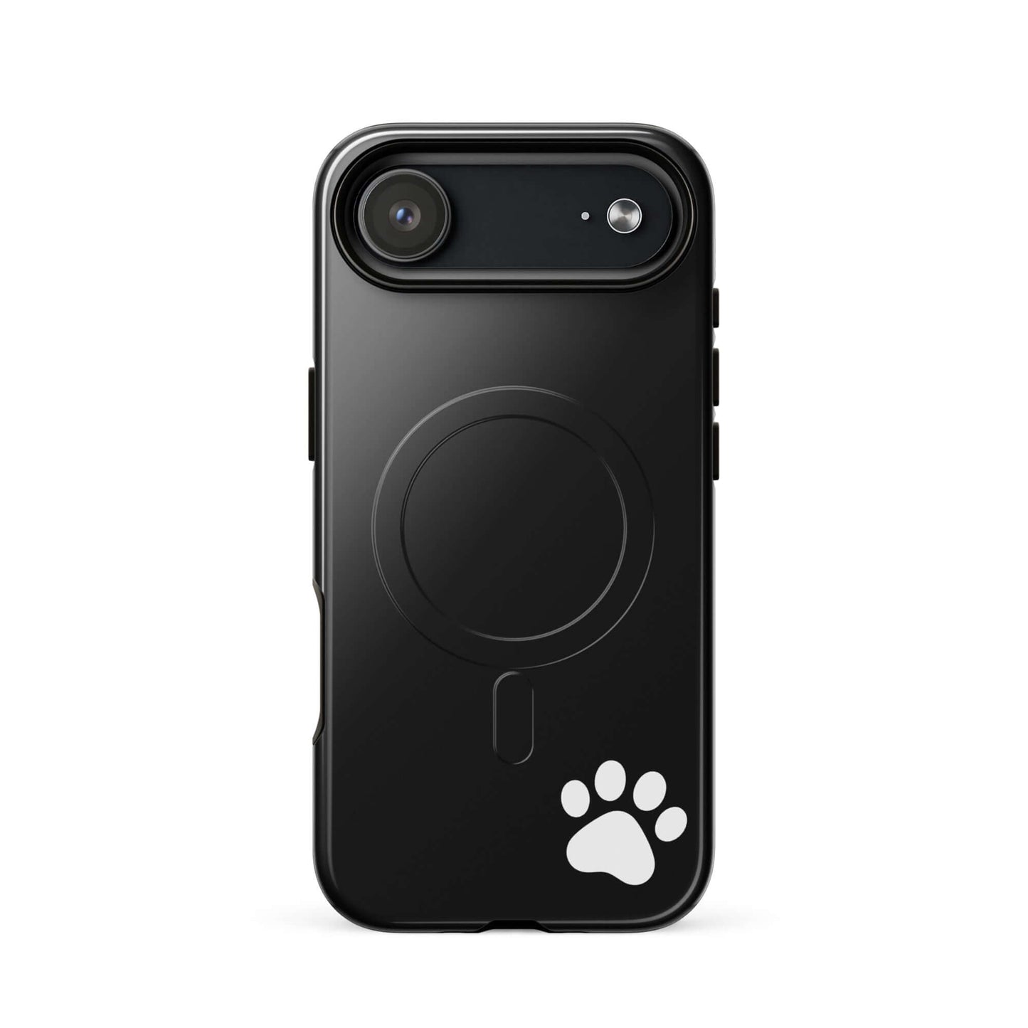 Magnetic Phone case for iPhone with black design and white paw print, minimalist and tough style, ideal for pet lovers.