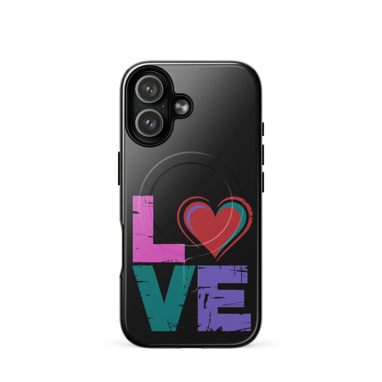 Love Magnetic Dual-Layer Tough Case for iPhone with colorful love design and durable protection.