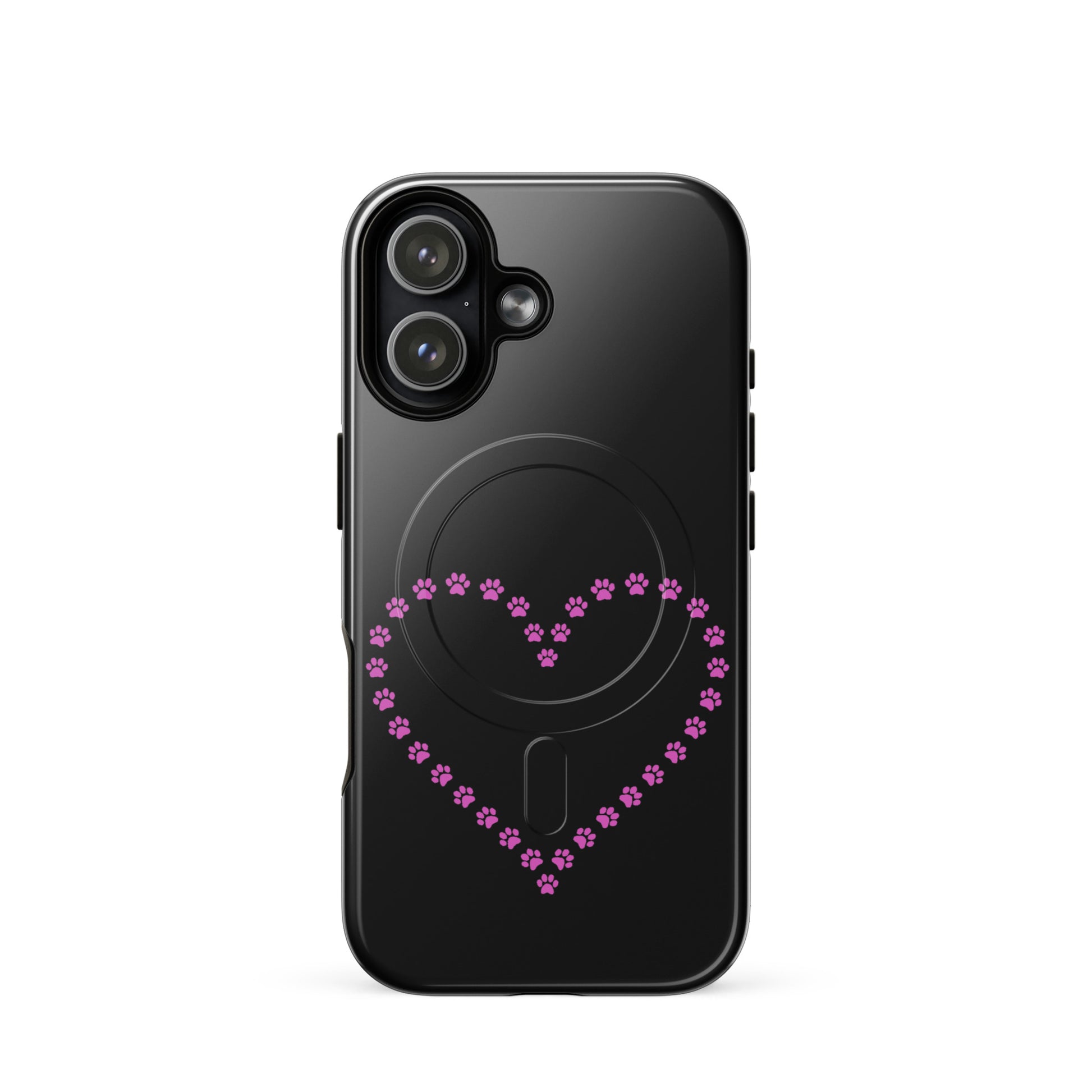 Magnetic Phone Case with playful paw print heart design for pet lovers, offering protection and charm.