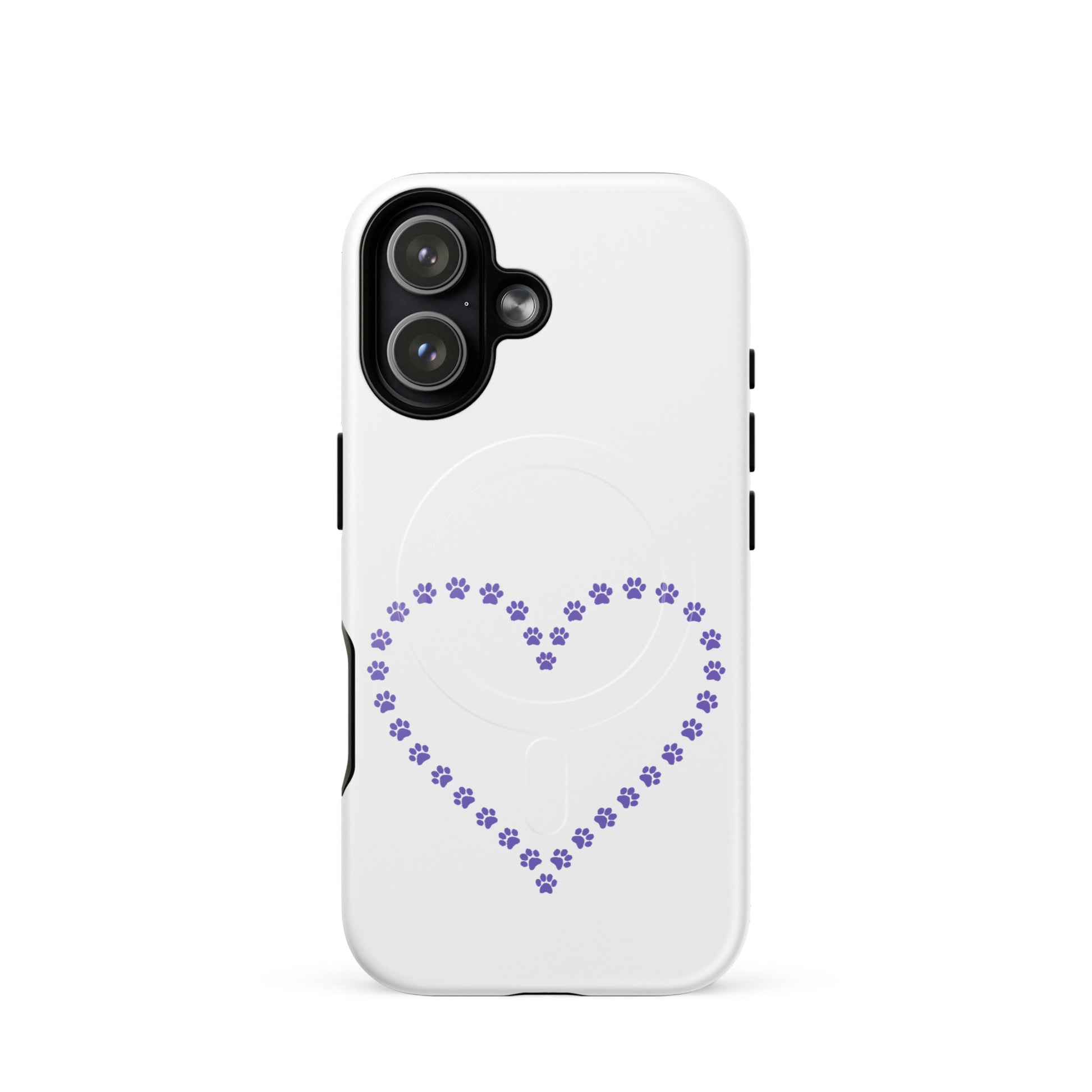 Magnetic Phone Case featuring a whimsical paw print heart design for pet lovers on a white background.
