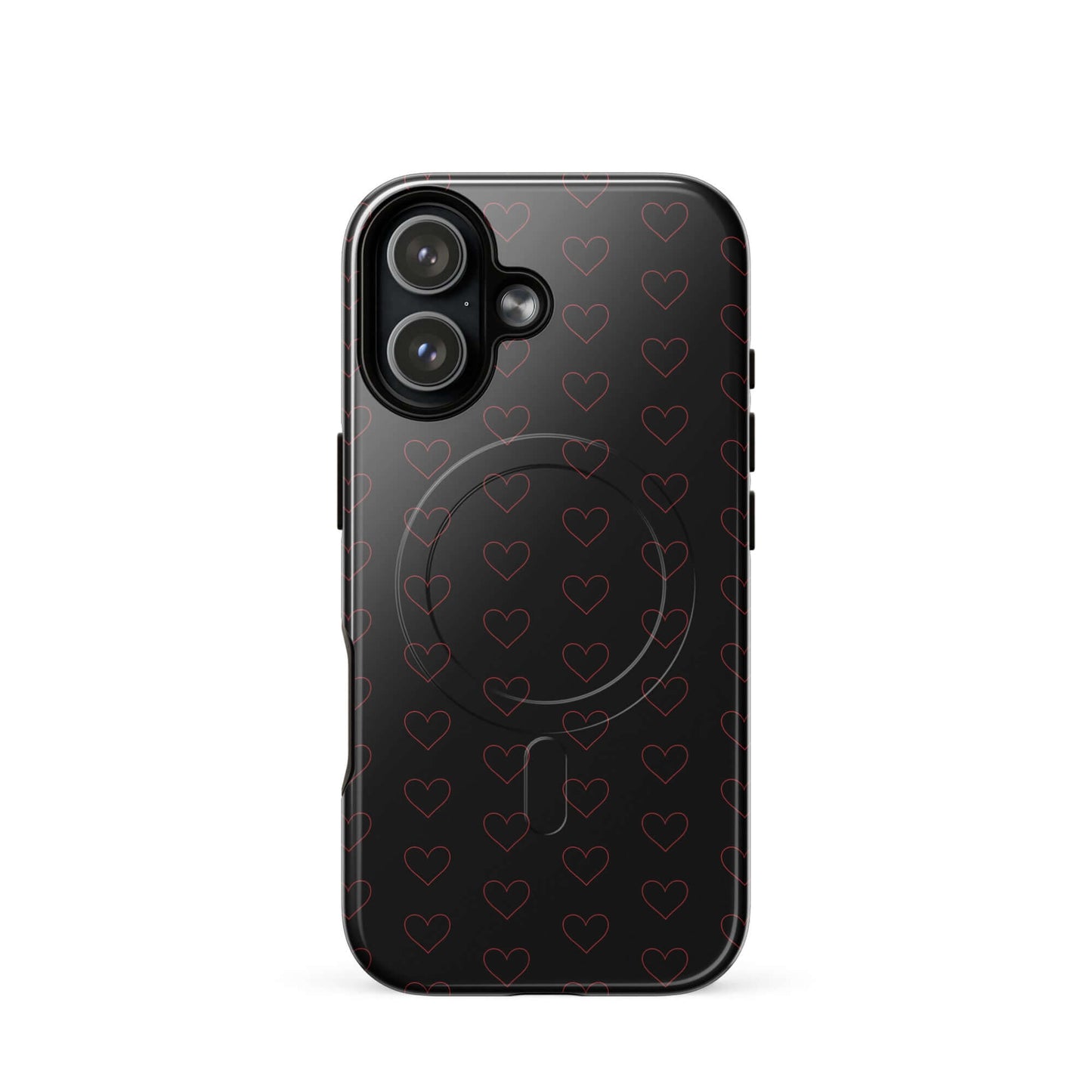 Magnetic Phone Case with a luxe crimson heart pattern, showcasing minimalist outlines in an elegant design.