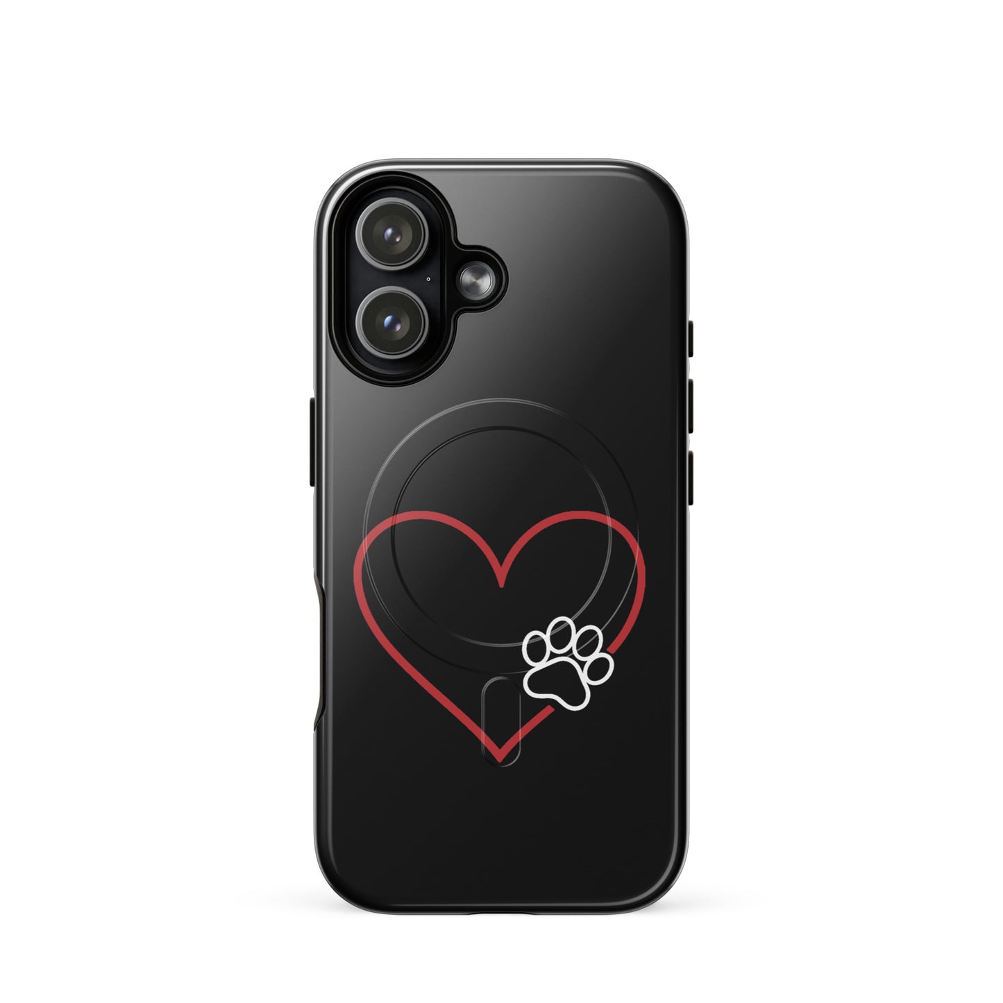 Magnetic Phone Case for iPhone with heart and paw print design, offering stylish pet lover protection.