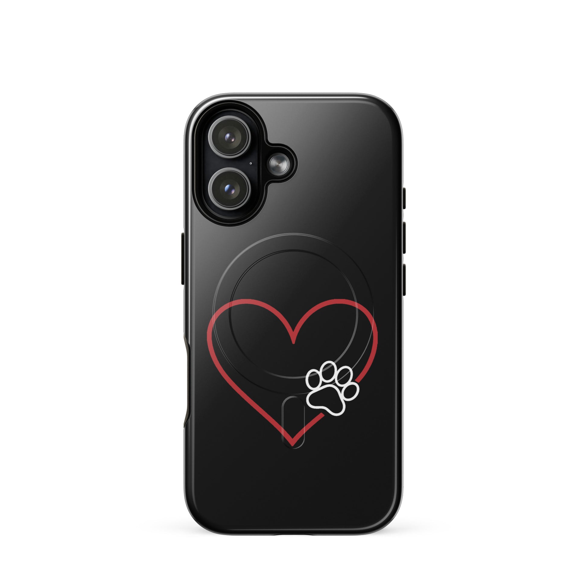 Magnetic Phone Case for iPhone with heart and paw print design, offering stylish pet lover protection.