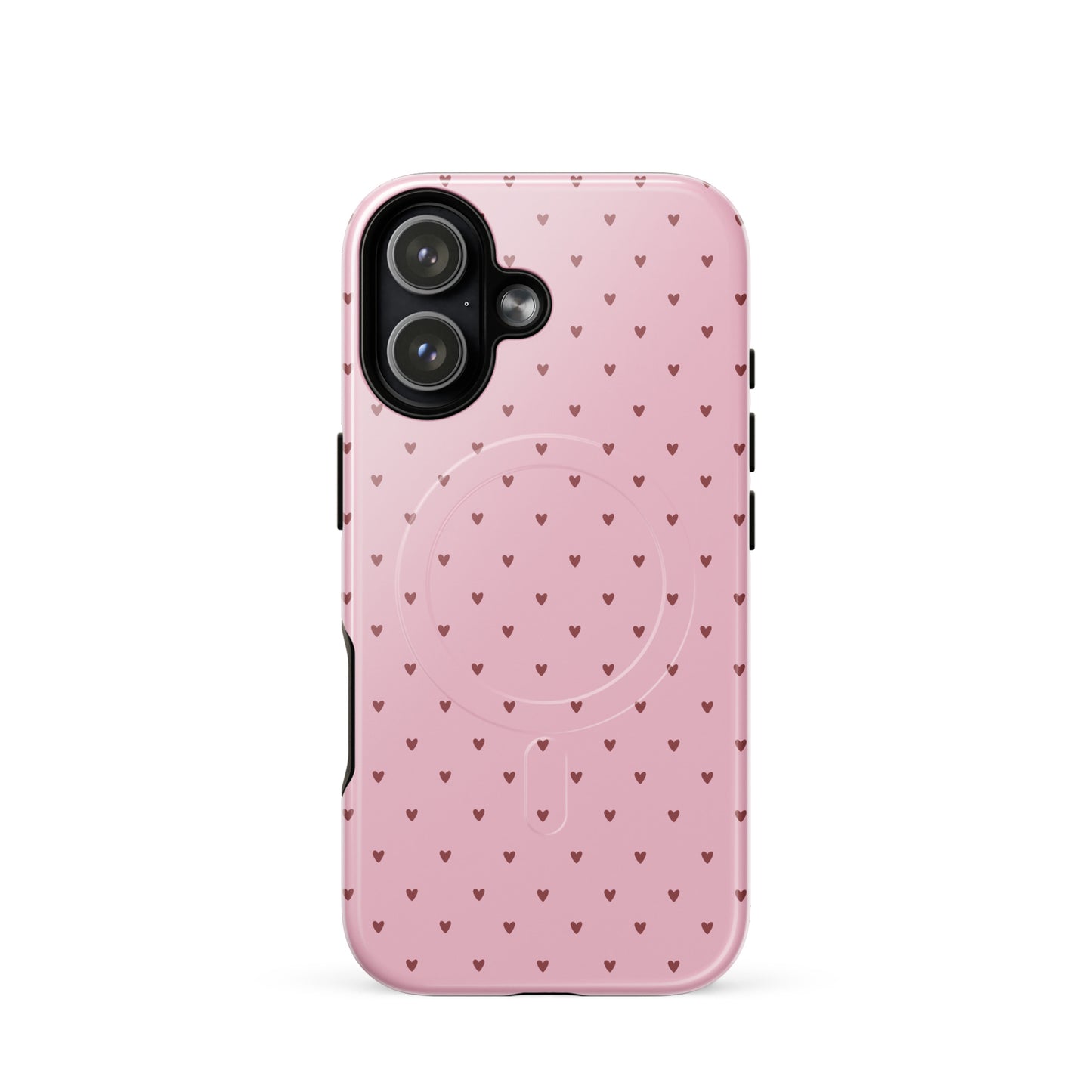 Magnetic Phone Case for iPhone with heart-dot pattern in pink, combining playful style with minimalist design.