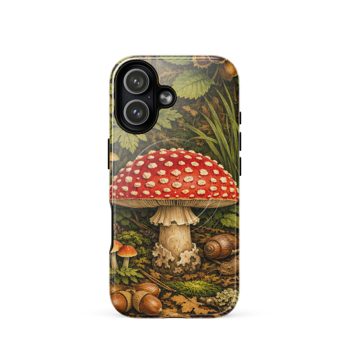Magnetic Phone Case featuring Amanita Muscaria Mushroom design on iPhone