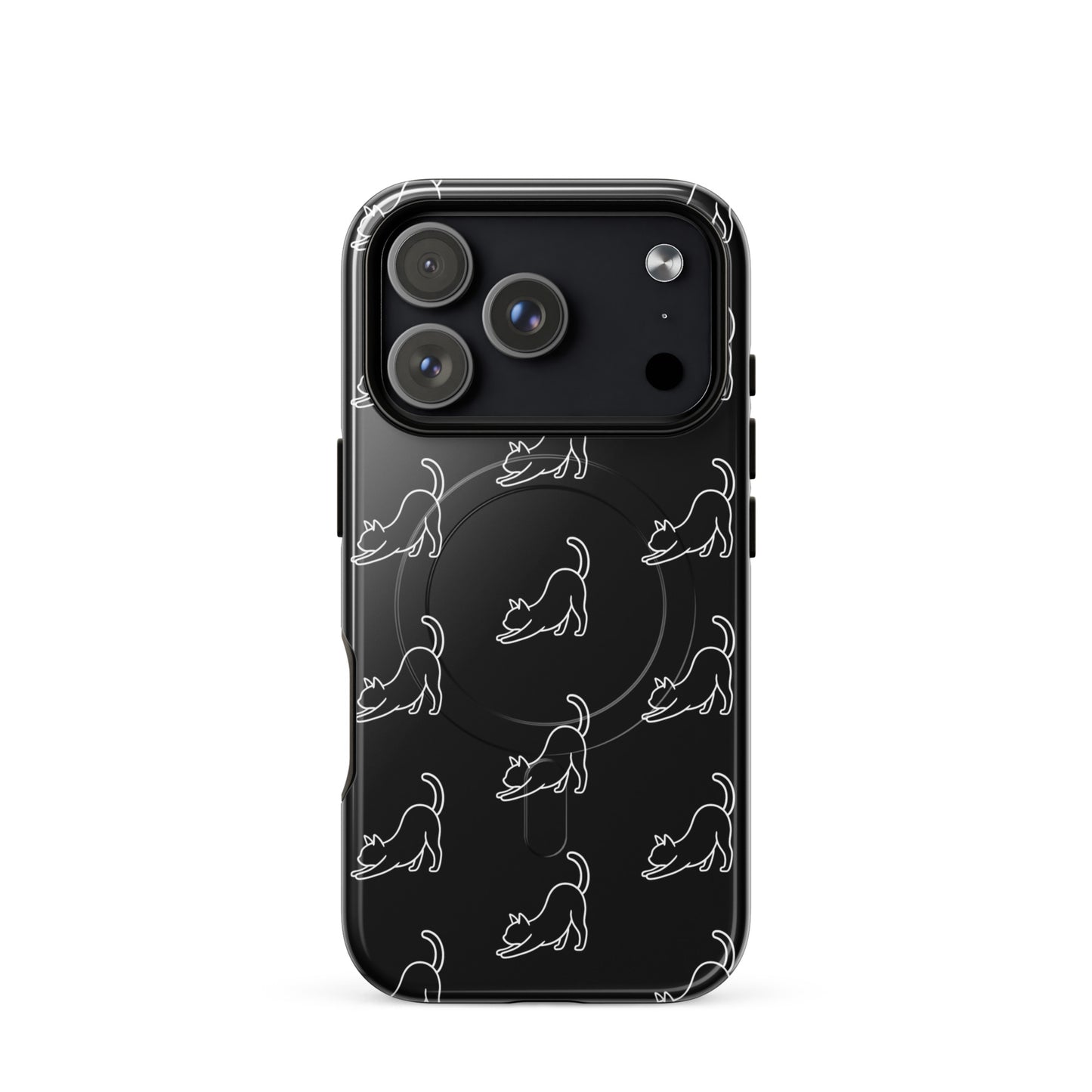 Magnetic Phone Case featuring minimalist stretching cat pattern for iPhone, blending style and protection.