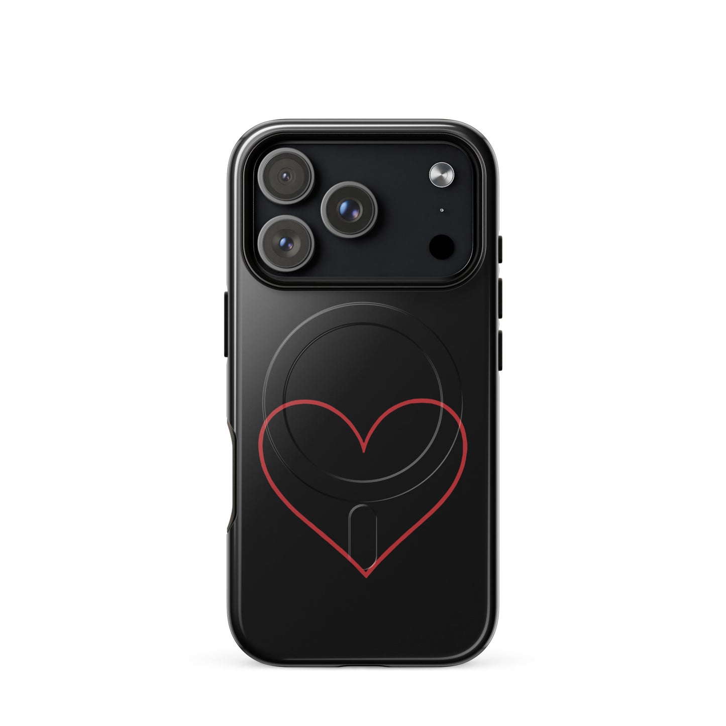 Magnetic Phone Case for iPhone featuring minimalist crimson heart design on sleek black background.