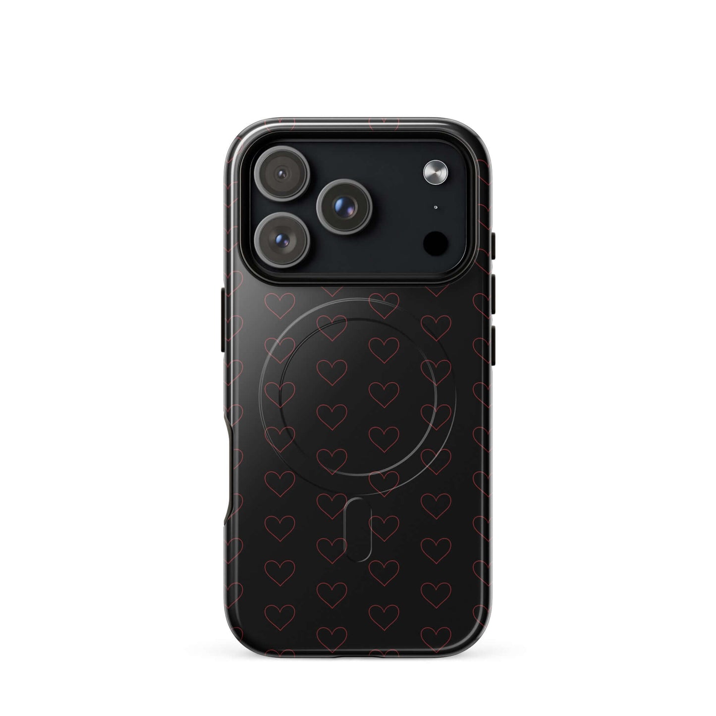 Magnetic Phone Case with crimson heart pattern, showcasing a modern and stylish design on a black background.