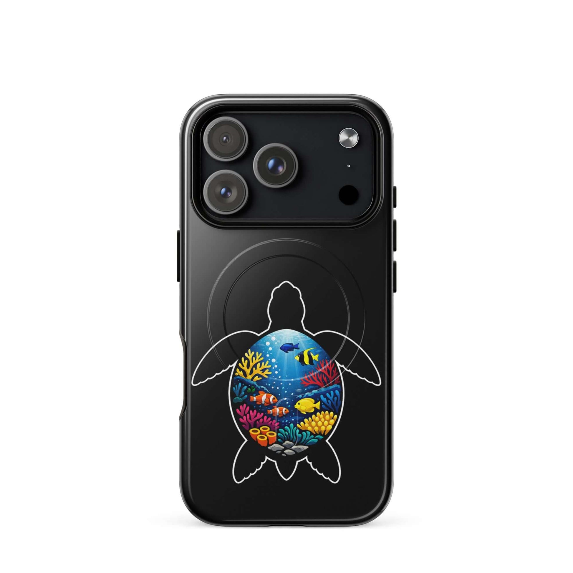 Magnetic Phone Case featuring vibrant sea turtle reef design with colorful coral and marine life.