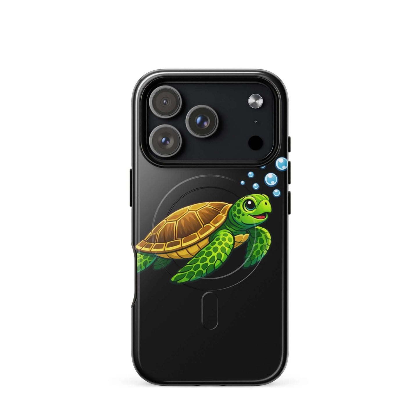 Magnetic Phone Case featuring joyful sea turtle artwork on a sleek design for iPhone protection.