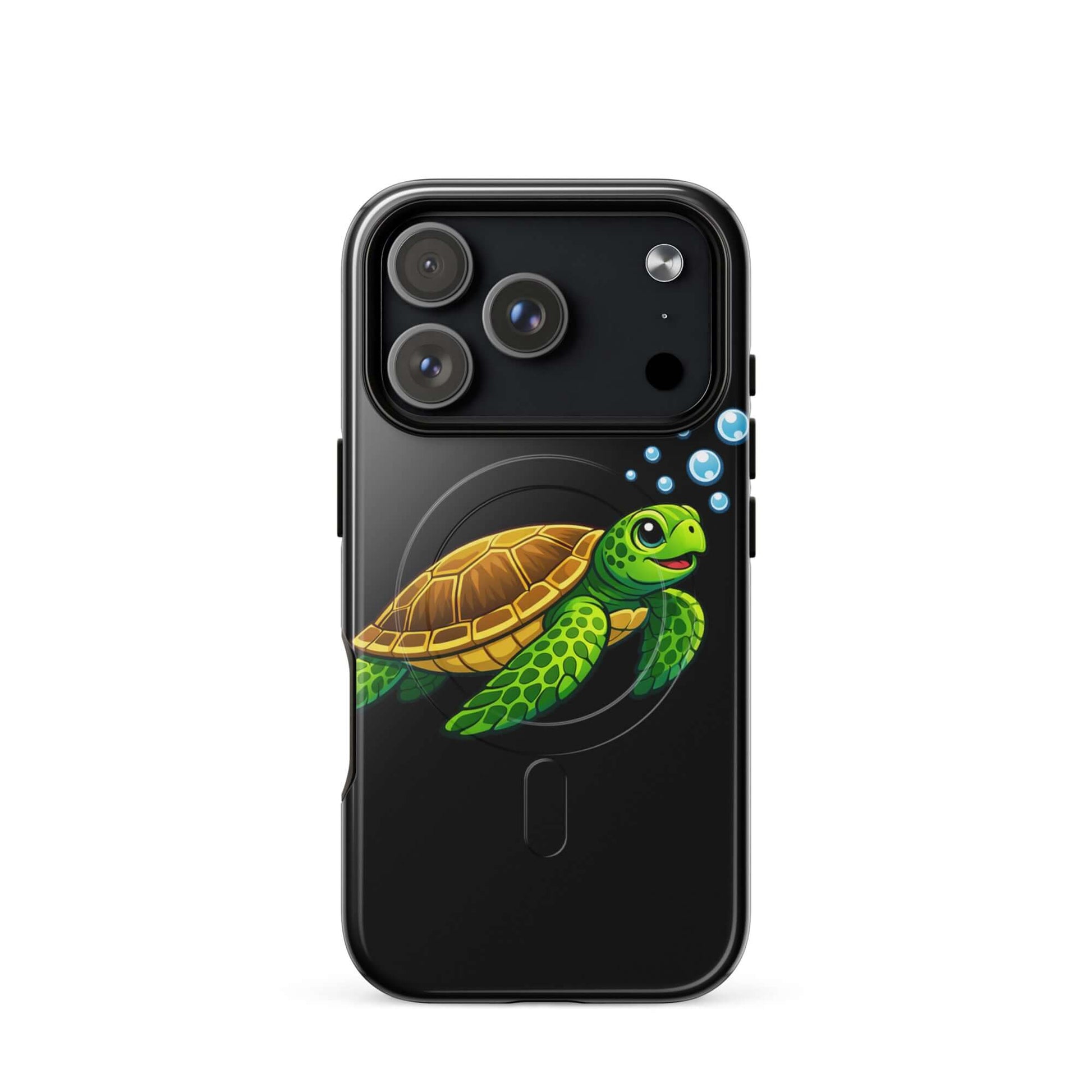 Magnetic Phone Case featuring joyful sea turtle artwork on a sleek design for iPhone protection.