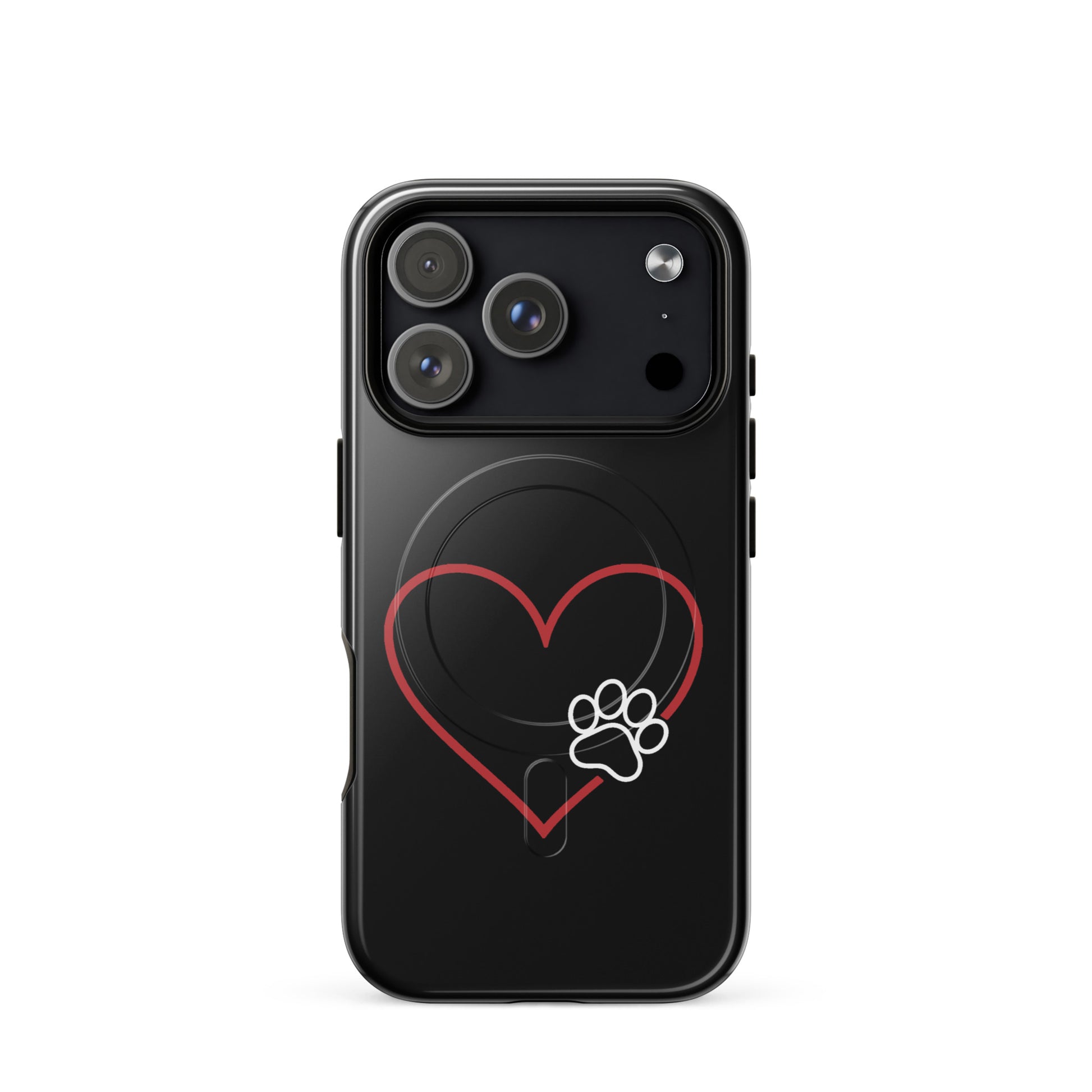 Magnetic Phone Case for iPhone with heart and paw print design, ideal for pet lovers seeking stylish protection.