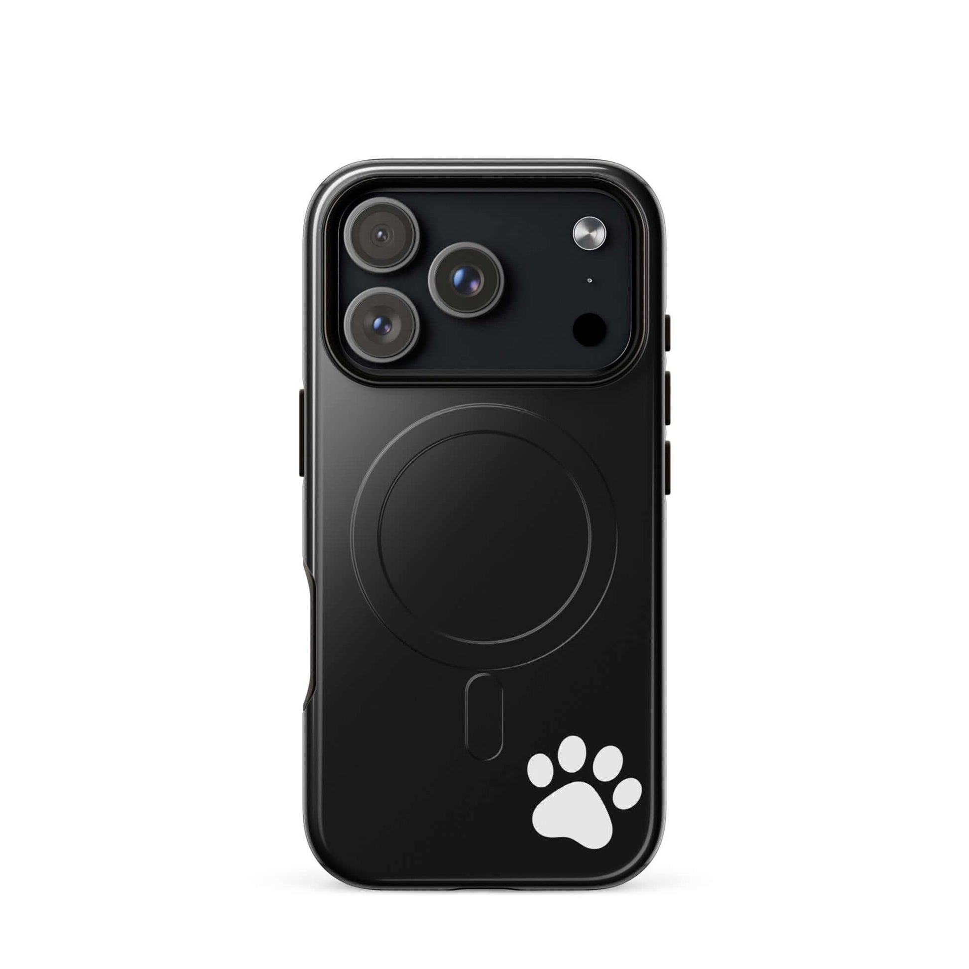 Magnetic Phone case for iPhone with paw print design, black and sleek minimalist tough case, combines style with playful charm.
