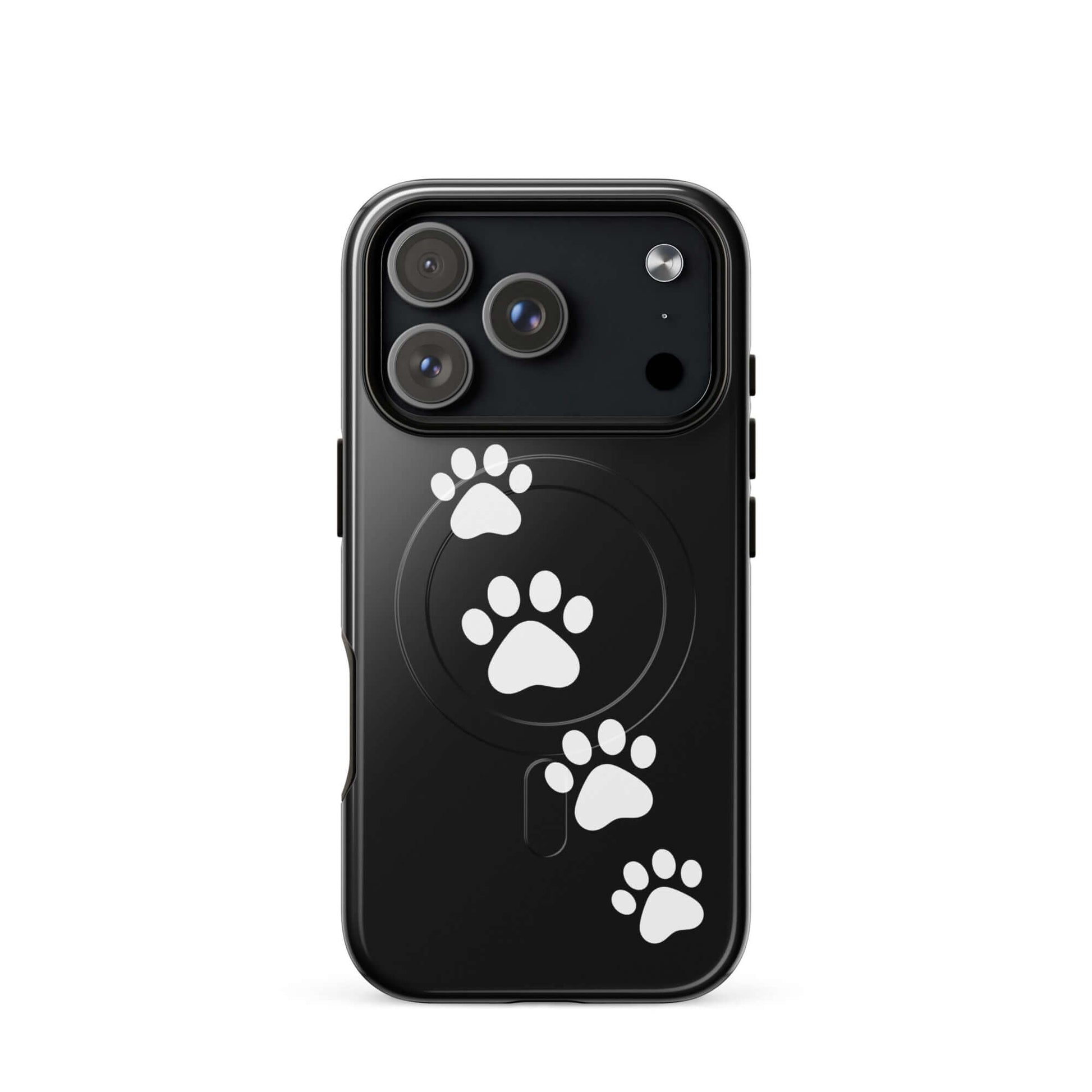 Magnetic Phone Case with white paw print design for playful pet lovers, compatible with iPhone, sleek and stylish cover.