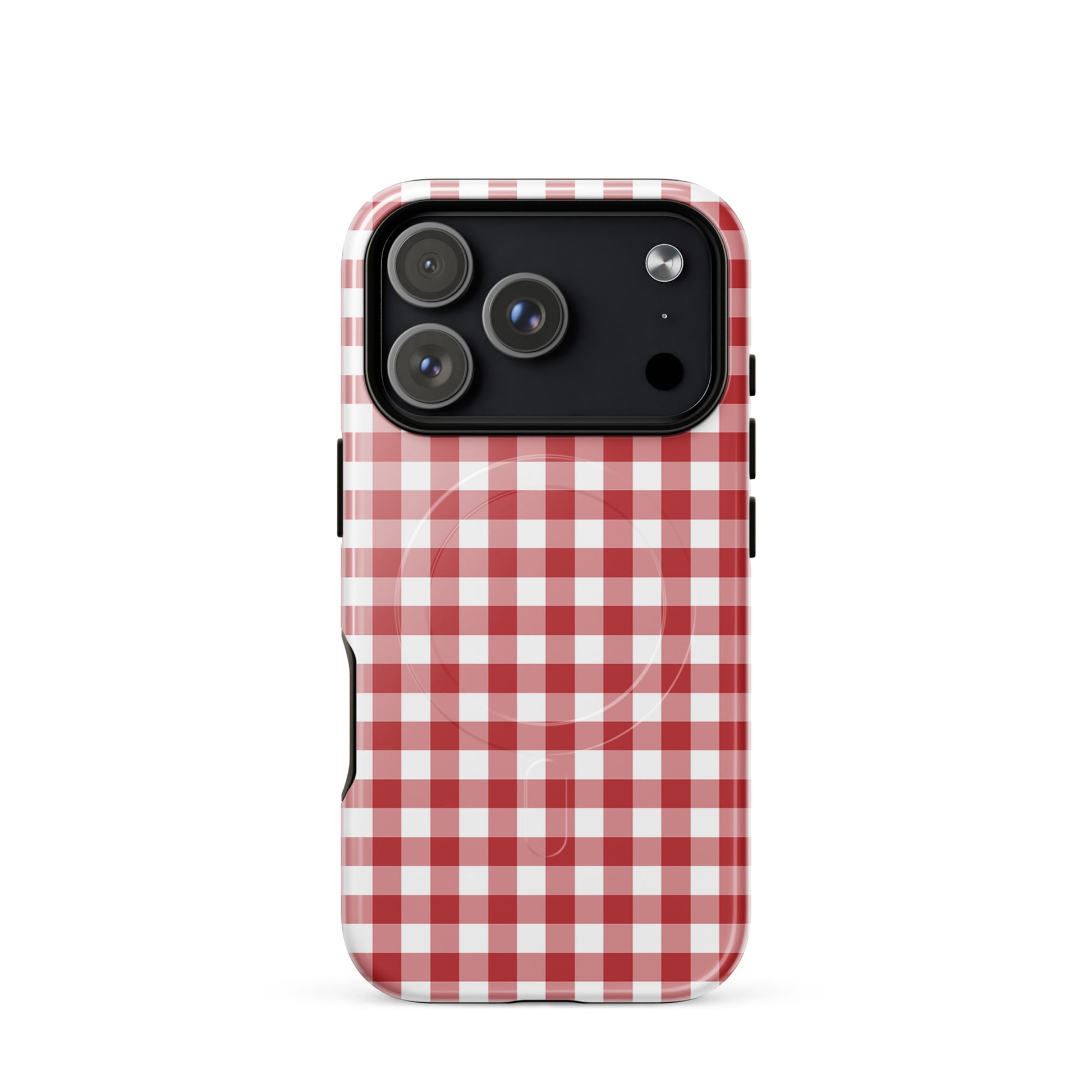 Magnetic Phone Case with red-and-white gingham pattern, offering stylish protection and premium durability for your device.