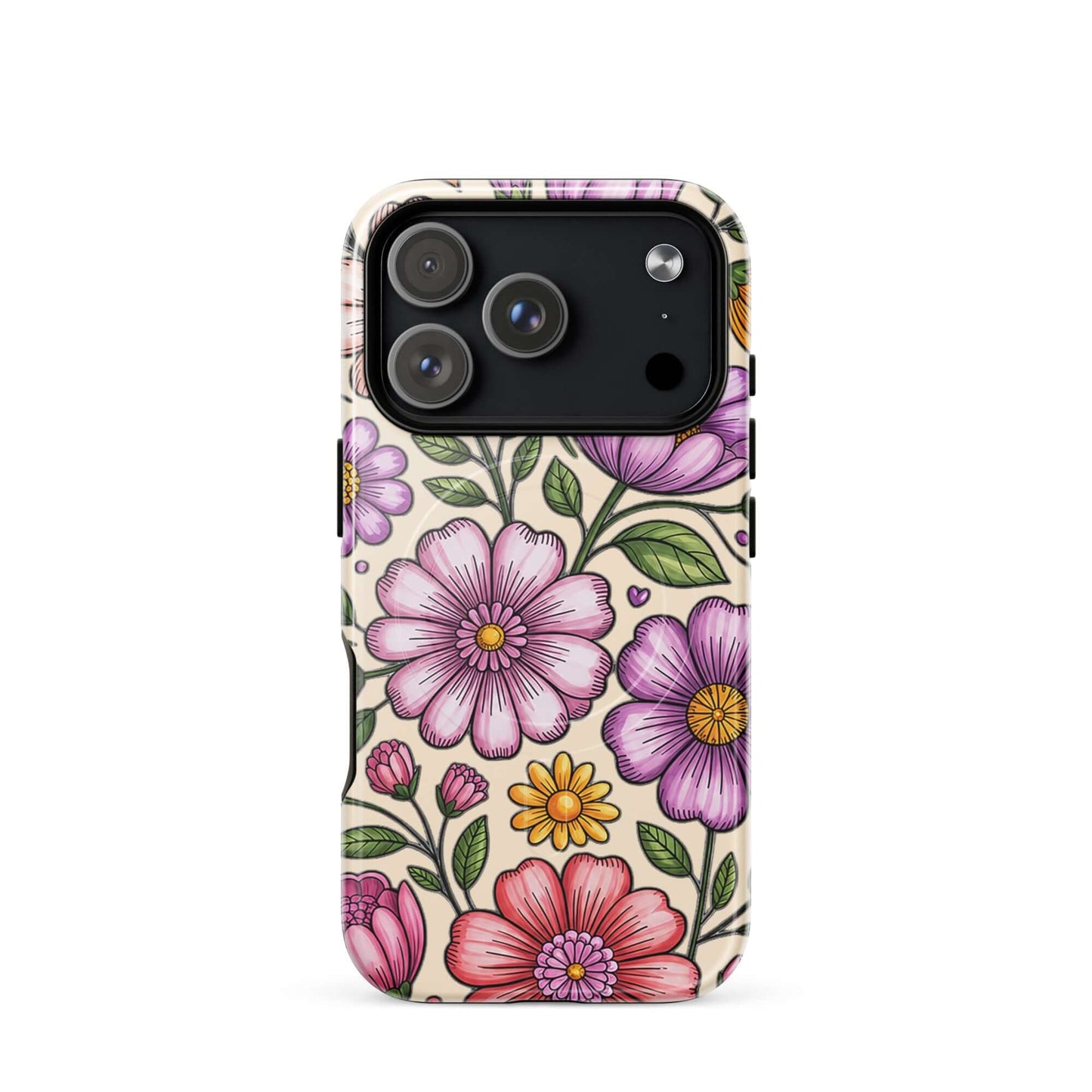 Magnetic Phone Case with pastel floral design, featuring soft pink, peach, lavender, and yellow flowers for a charming, protective cover.