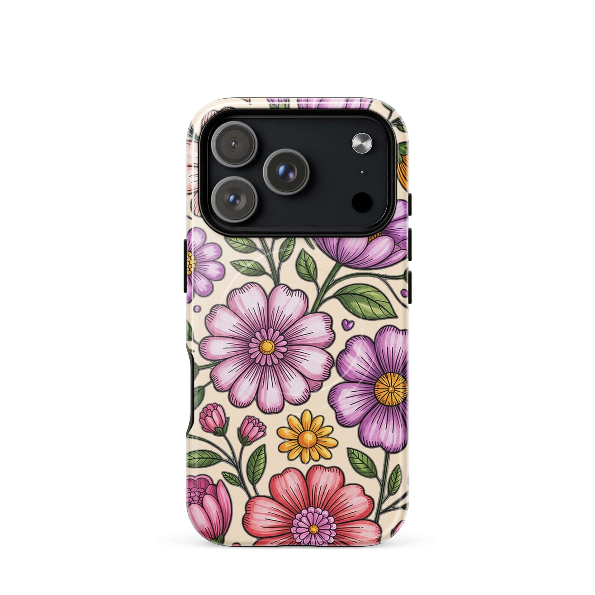 Magnetic Phone Case with pastel floral design, featuring soft pink, peach, lavender, and yellow flowers for a charming, protective cover.