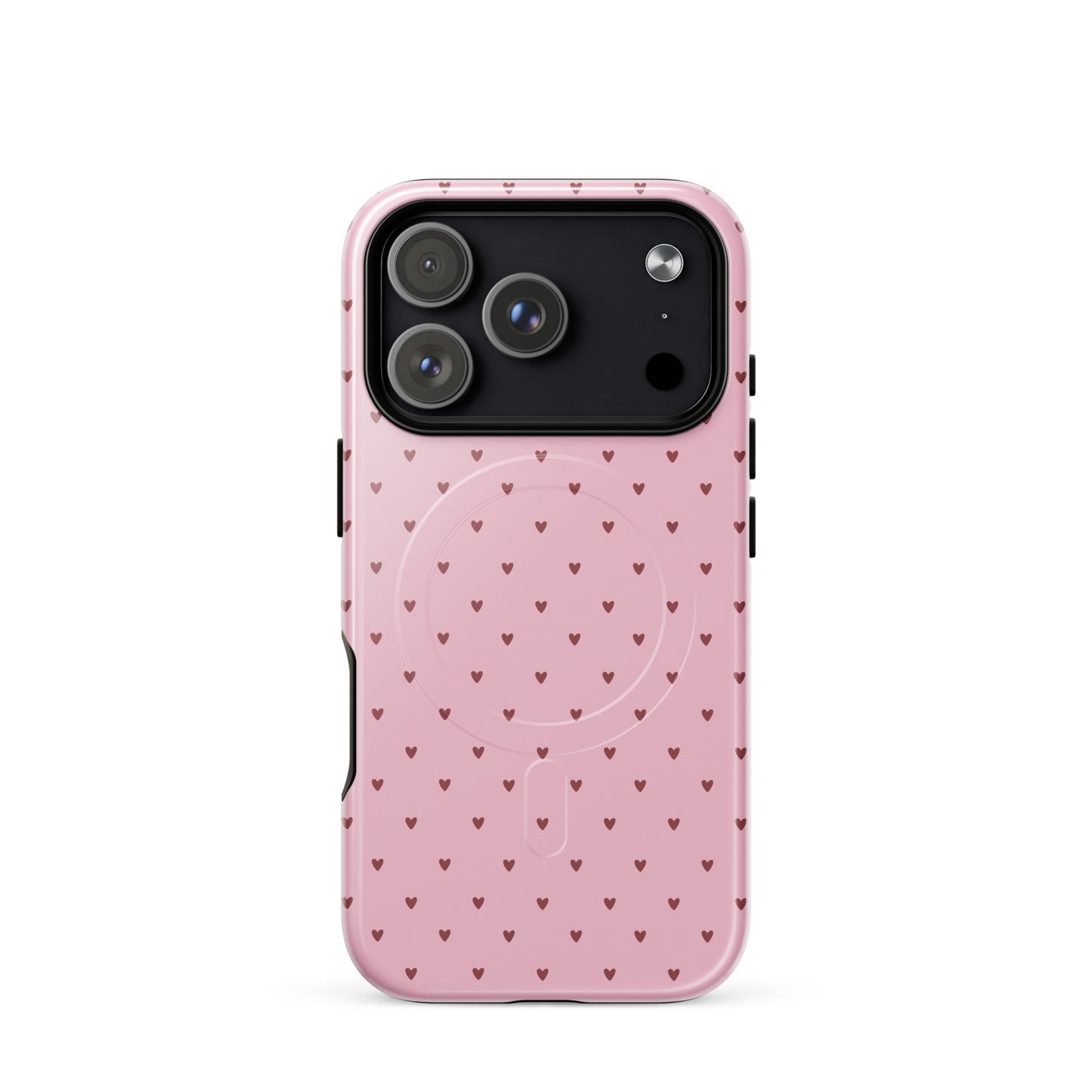 Magnetic Phone Case with heart-dot pattern for iPhone, pink design featuring tiny hearts on a bold background, cute and stylish.