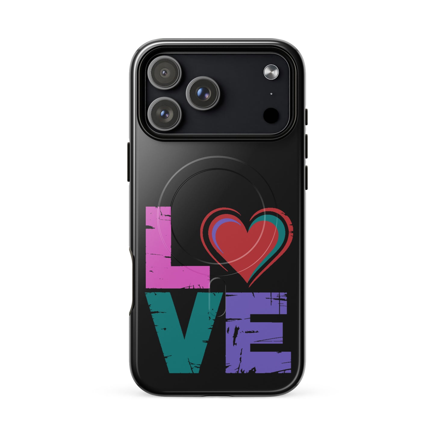 Love Magnetic Dual-Layer Tough Case for iPhone with colorful love design and built-in magnets.